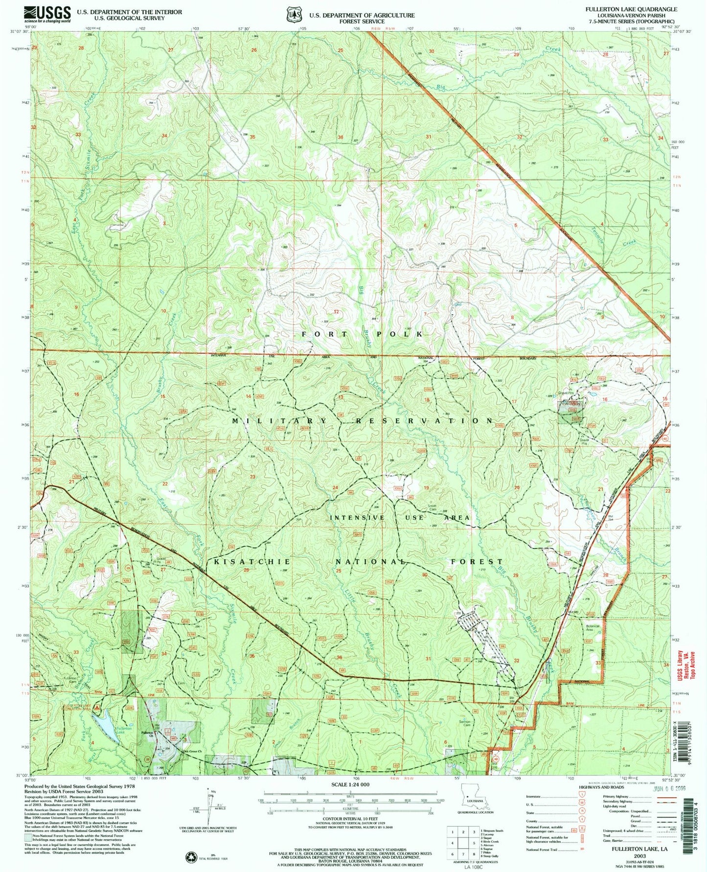 Classic USGS Fullerton Lake Louisiana 7.5'x7.5' Topo Map Image