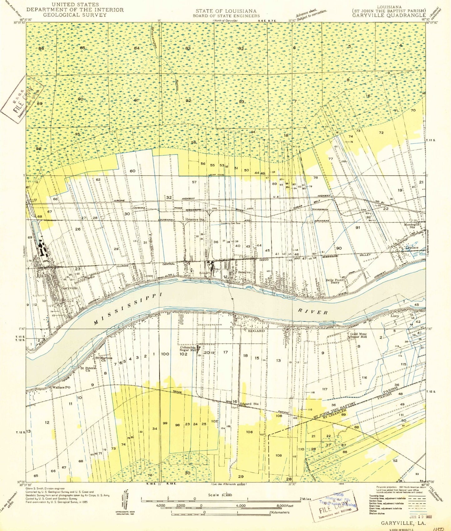 Classic USGS Reserve Louisiana 7.5'x7.5' Topo Map Image
