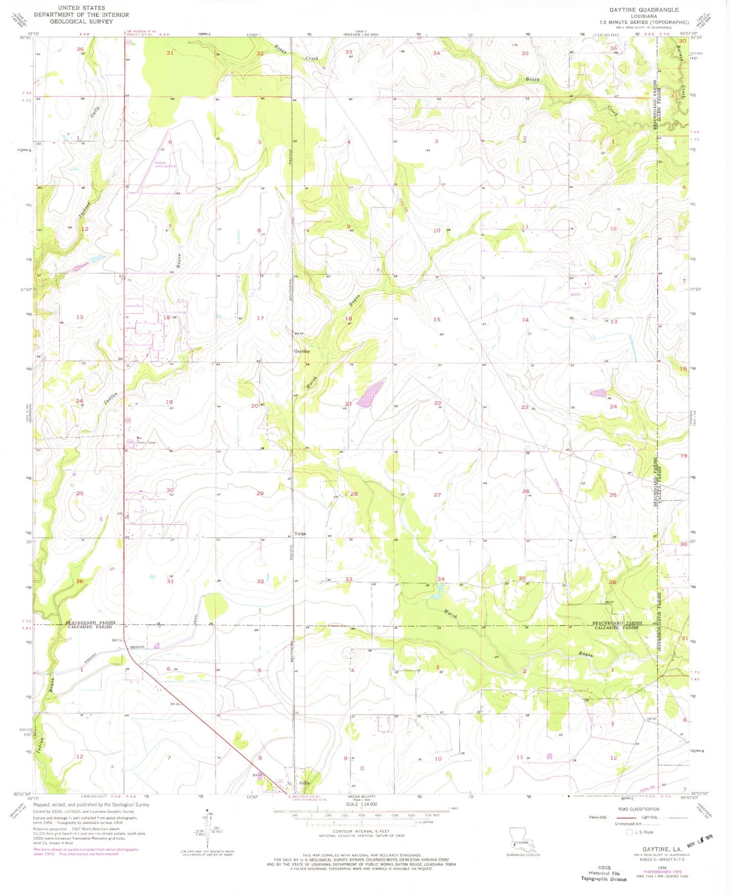 Classic USGS Gaytine Louisiana 7.5'x7.5' Topo Map Image