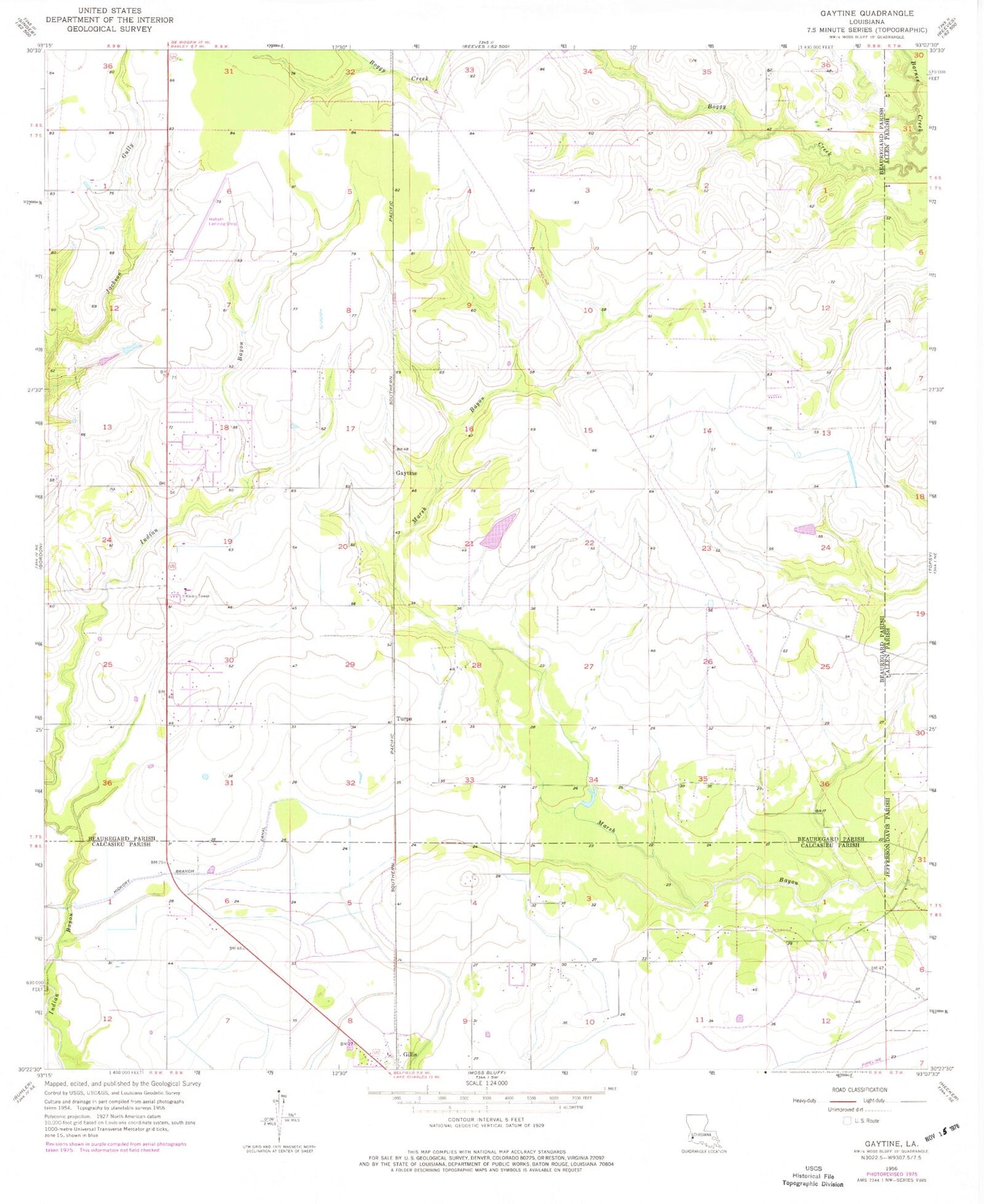 Classic USGS Gaytine Louisiana 7.5'x7.5' Topo Map Image
