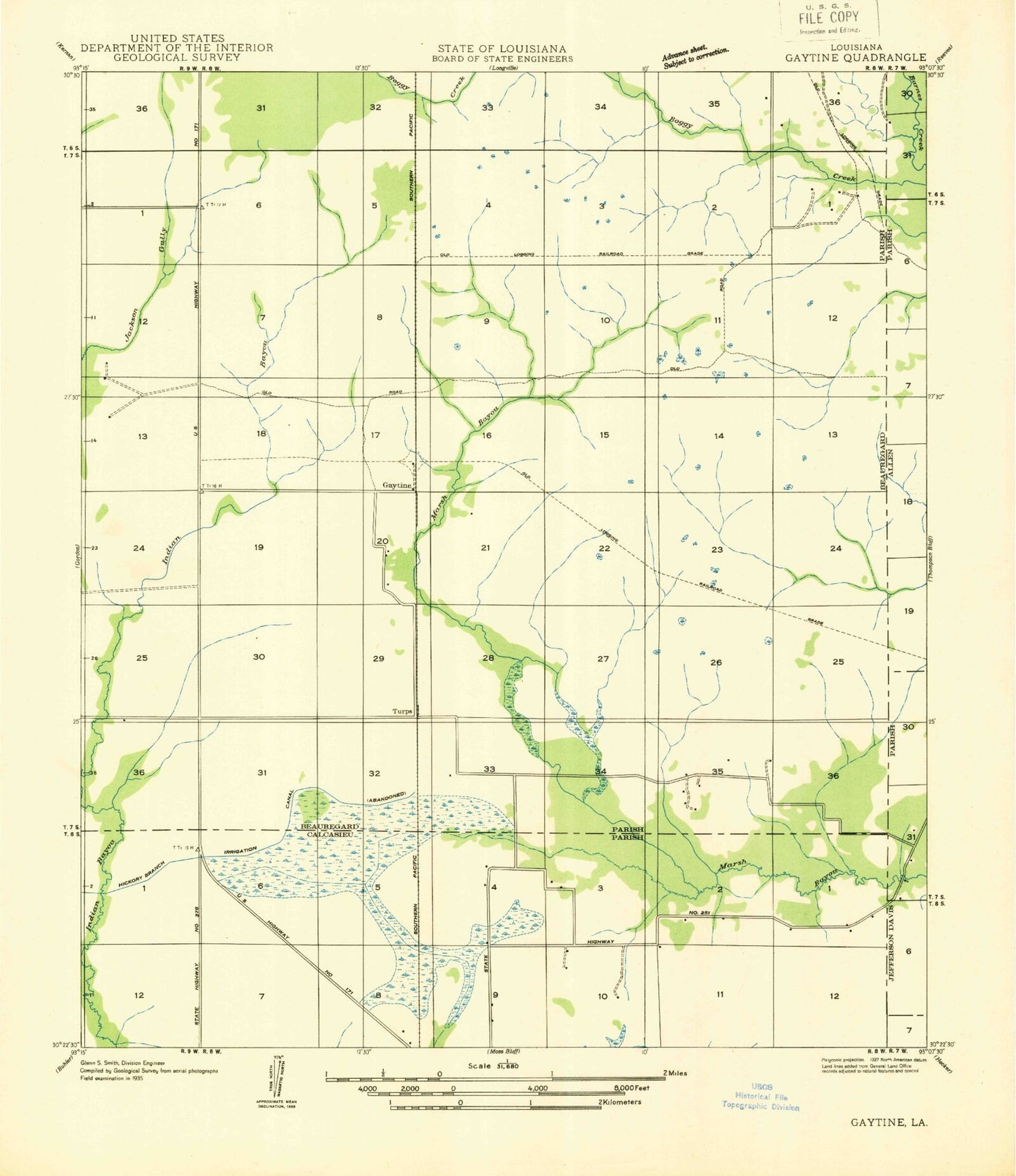 Classic USGS Gaytine Louisiana 7.5'x7.5' Topo Map Image