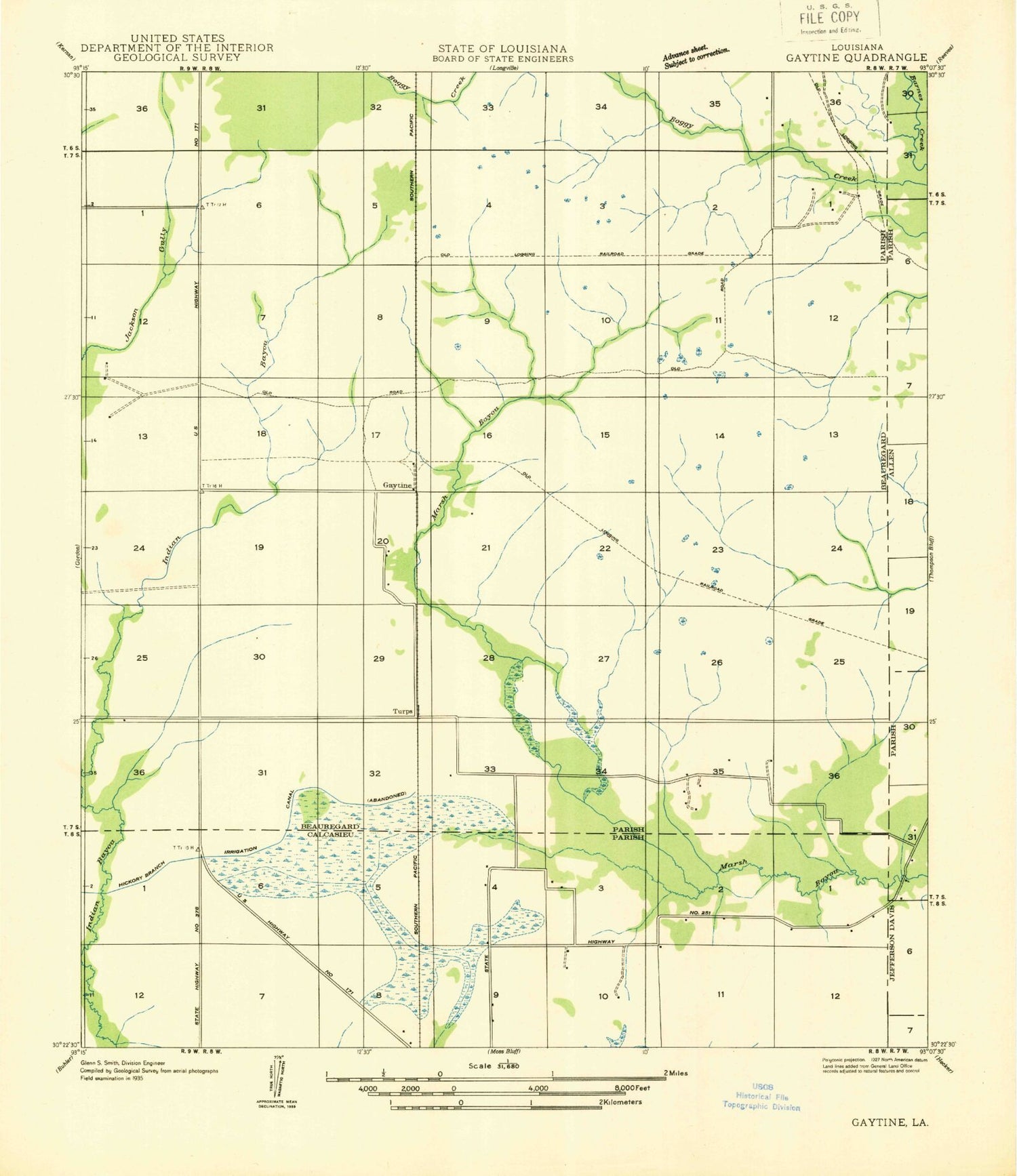 Classic USGS Gaytine Louisiana 7.5'x7.5' Topo Map Image
