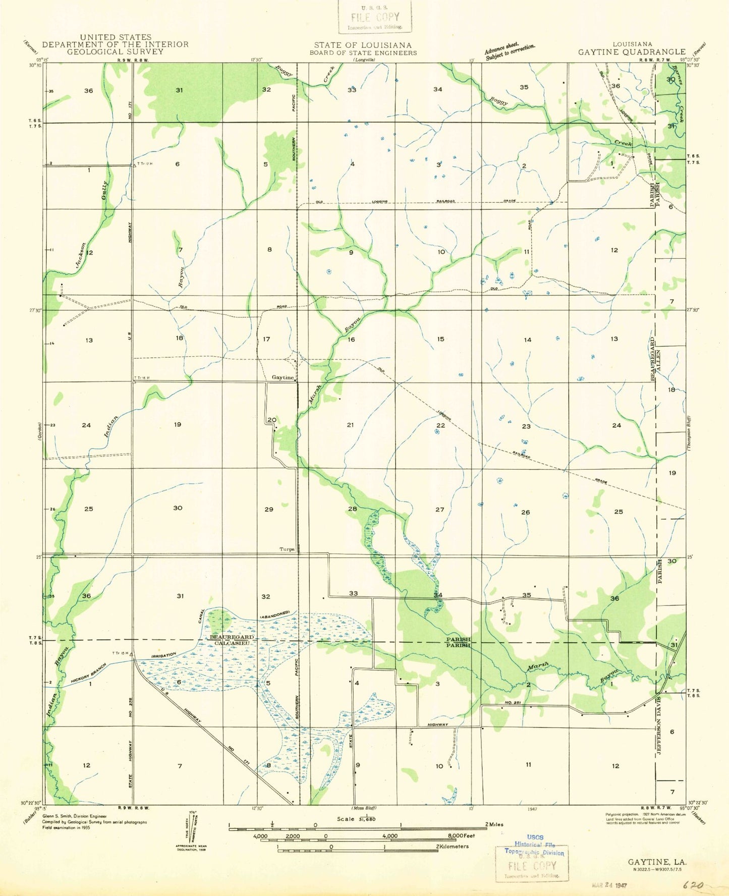 Classic USGS Gaytine Louisiana 7.5'x7.5' Topo Map Image