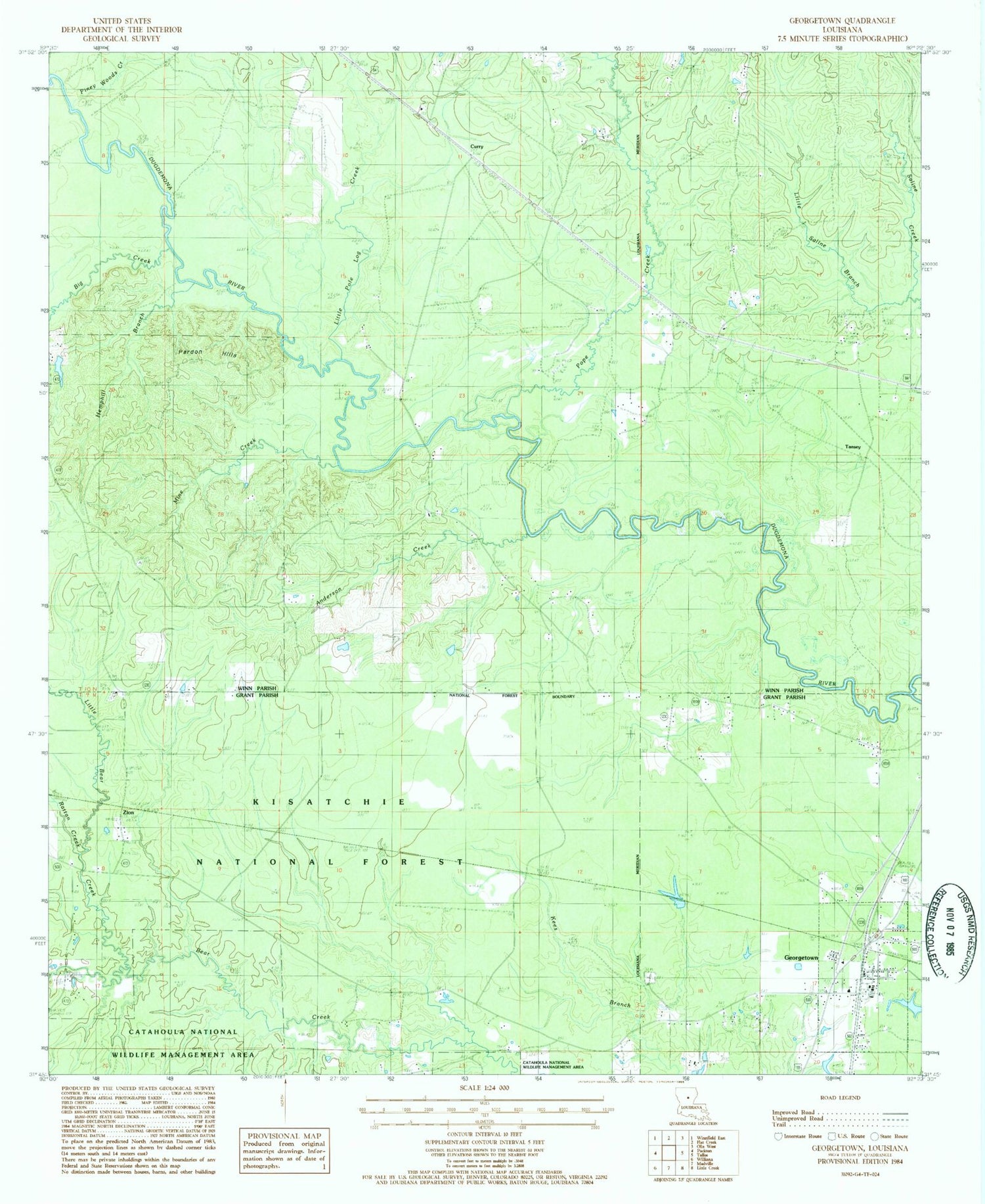 Classic USGS Georgetown Louisiana 7.5'x7.5' Topo Map Image