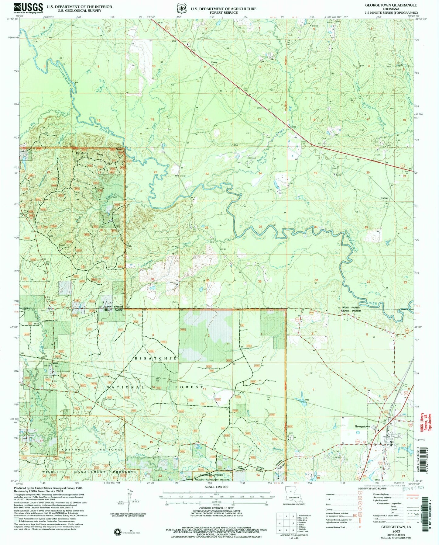 Classic USGS Georgetown Louisiana 7.5'x7.5' Topo Map Image
