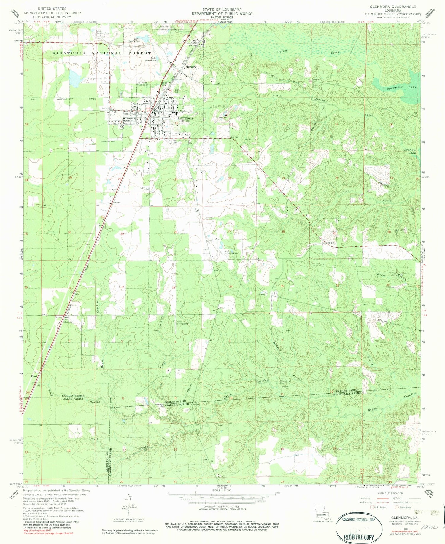 Classic USGS Glenmora Louisiana 7.5'x7.5' Topo Map Image