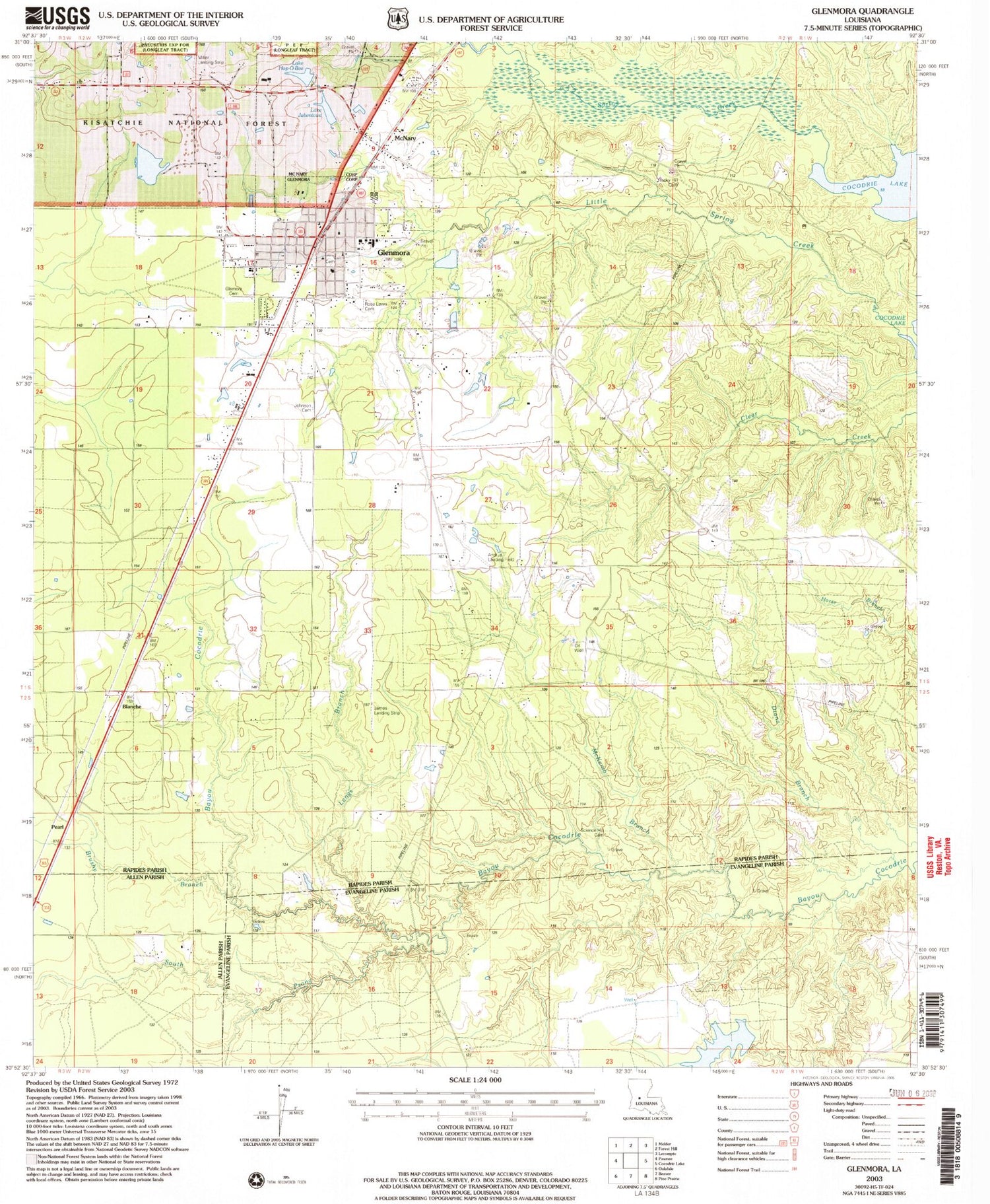 Classic USGS Glenmora Louisiana 7.5'x7.5' Topo Map Image
