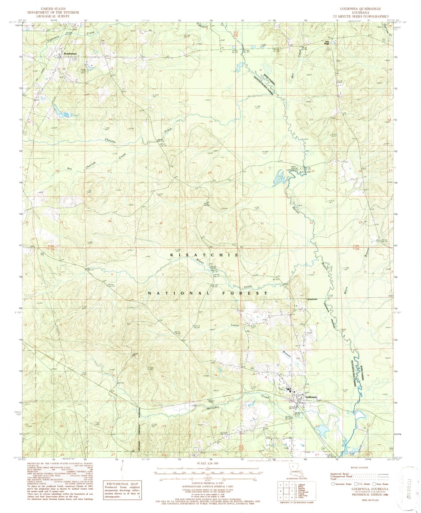 Classic USGS Goldonna Louisiana 7.5'x7.5' Topo Map Image