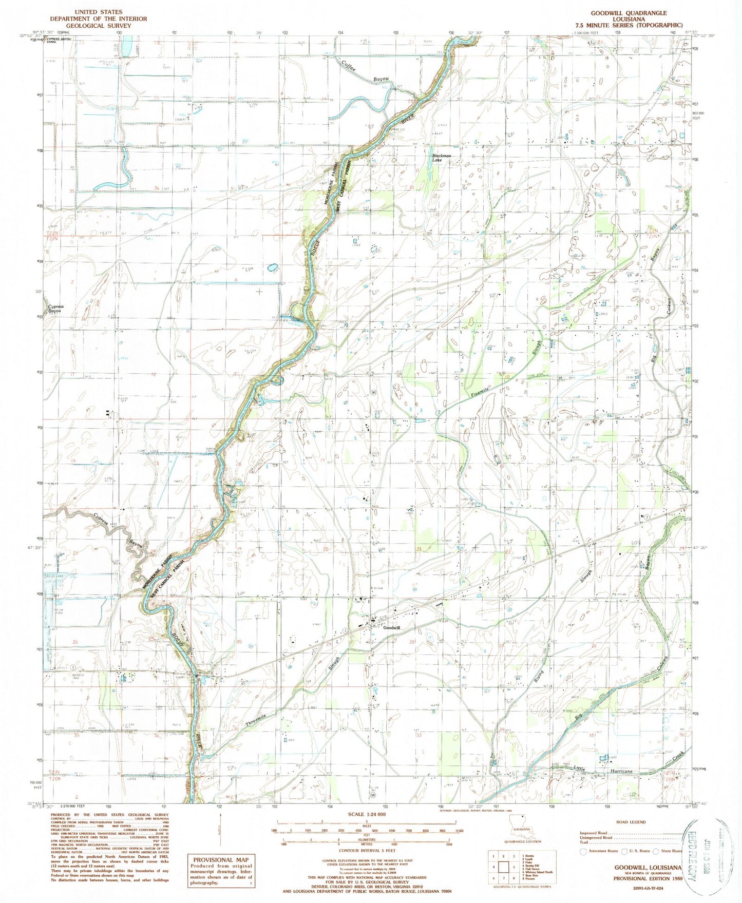 Classic USGS Goodwill Louisiana 7.5'x7.5' Topo Map Image