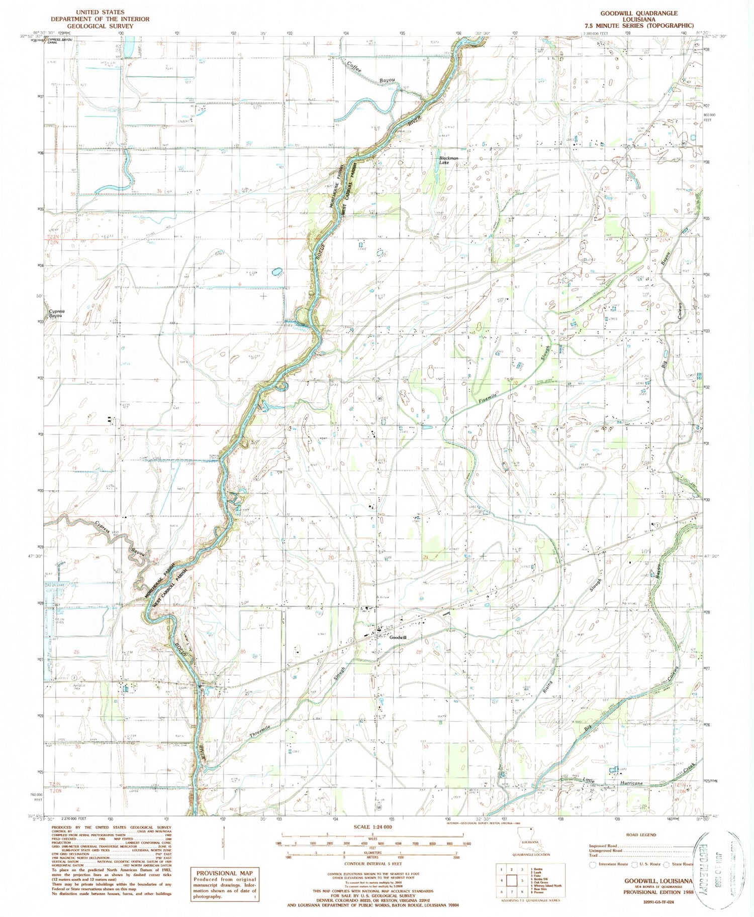 Classic USGS Goodwill Louisiana 7.5'x7.5' Topo Map Image