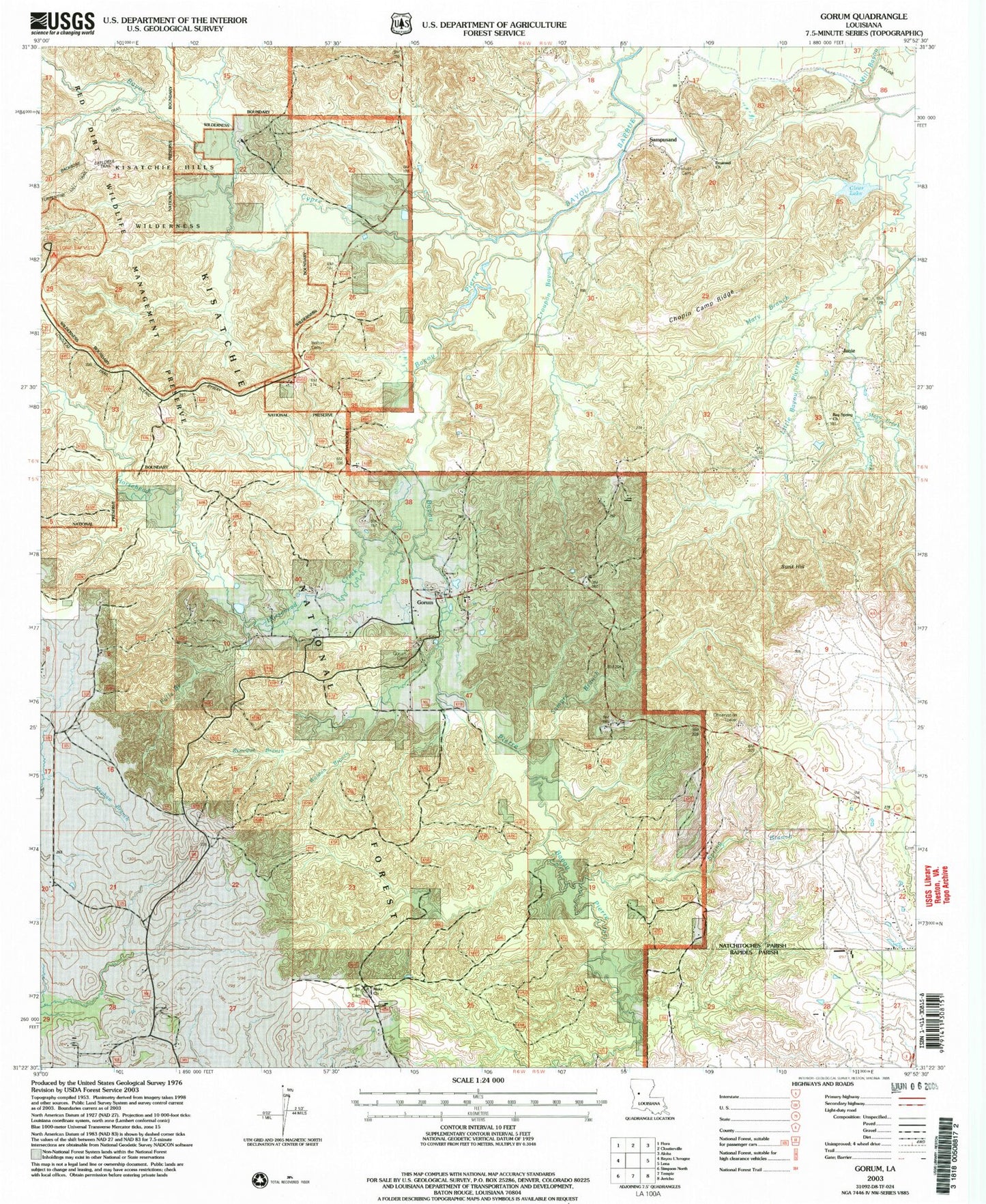 Classic USGS Gorum Louisiana 7.5'x7.5' Topo Map Image