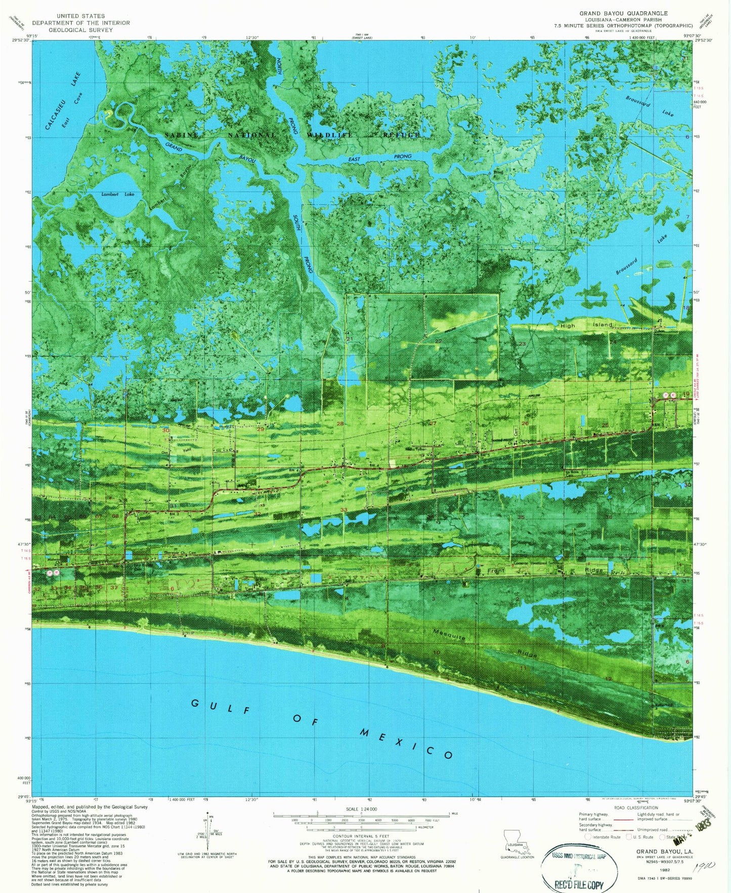 Classic USGS Grand Bayou Louisiana 7.5'x7.5' Topo Map Image