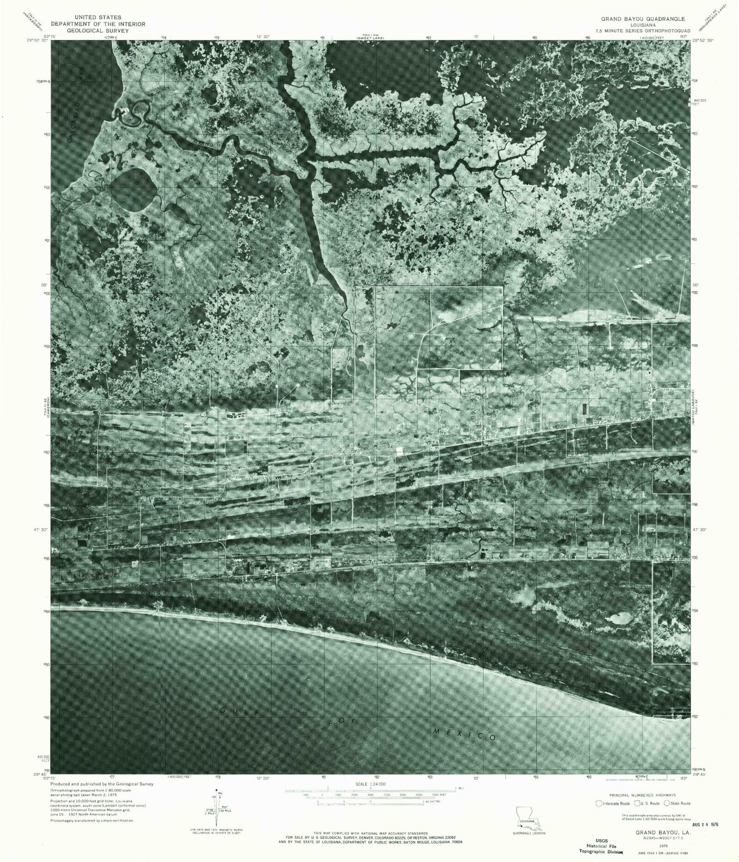 Classic USGS Grand Bayou Louisiana 7.5'x7.5' Topo Map Image