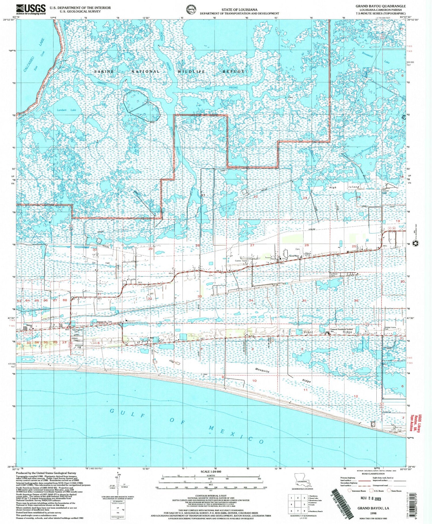 Classic USGS Grand Bayou Louisiana 7.5'x7.5' Topo Map Image