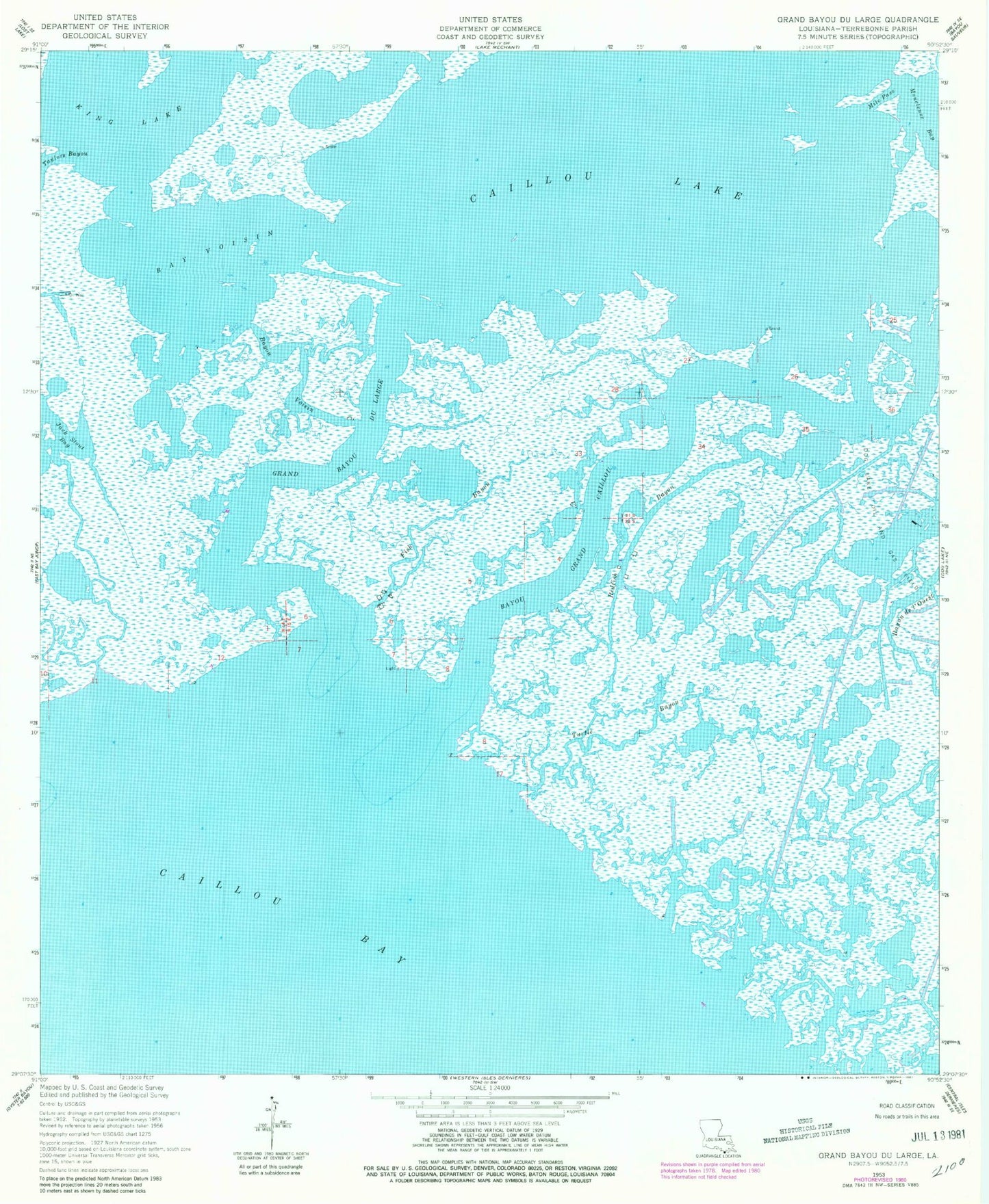 Classic USGS Grand Bayou du Large Louisiana 7.5'x7.5' Topo Map Image