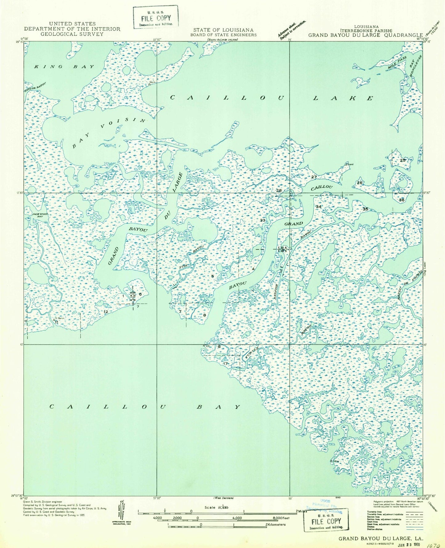 Classic USGS Grand Bayou du Large Louisiana 7.5'x7.5' Topo Map Image
