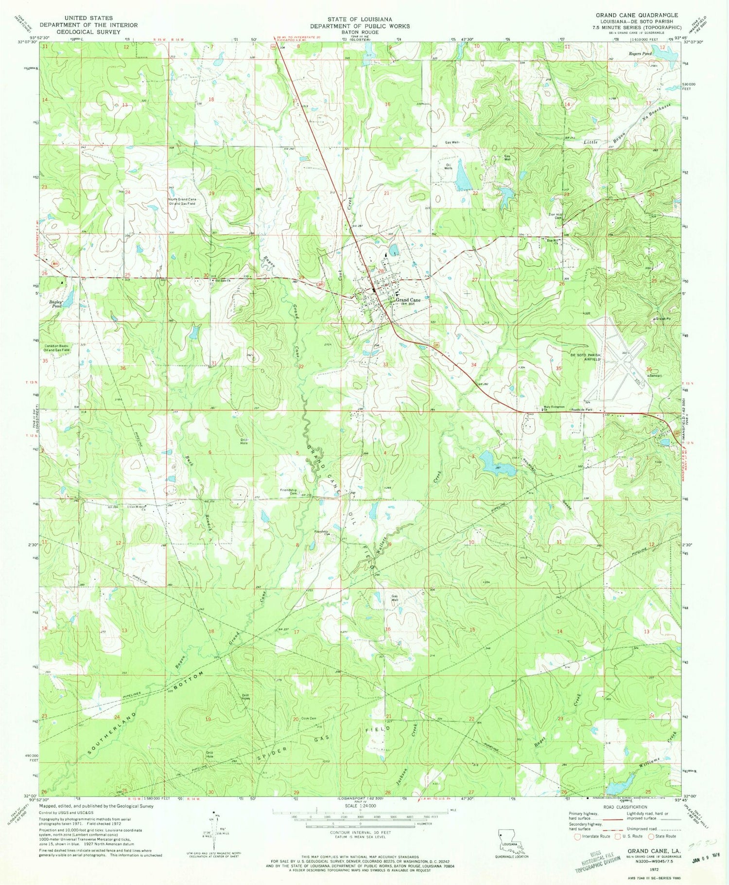 Classic USGS Grand Cane Louisiana 7.5'x7.5' Topo Map Image