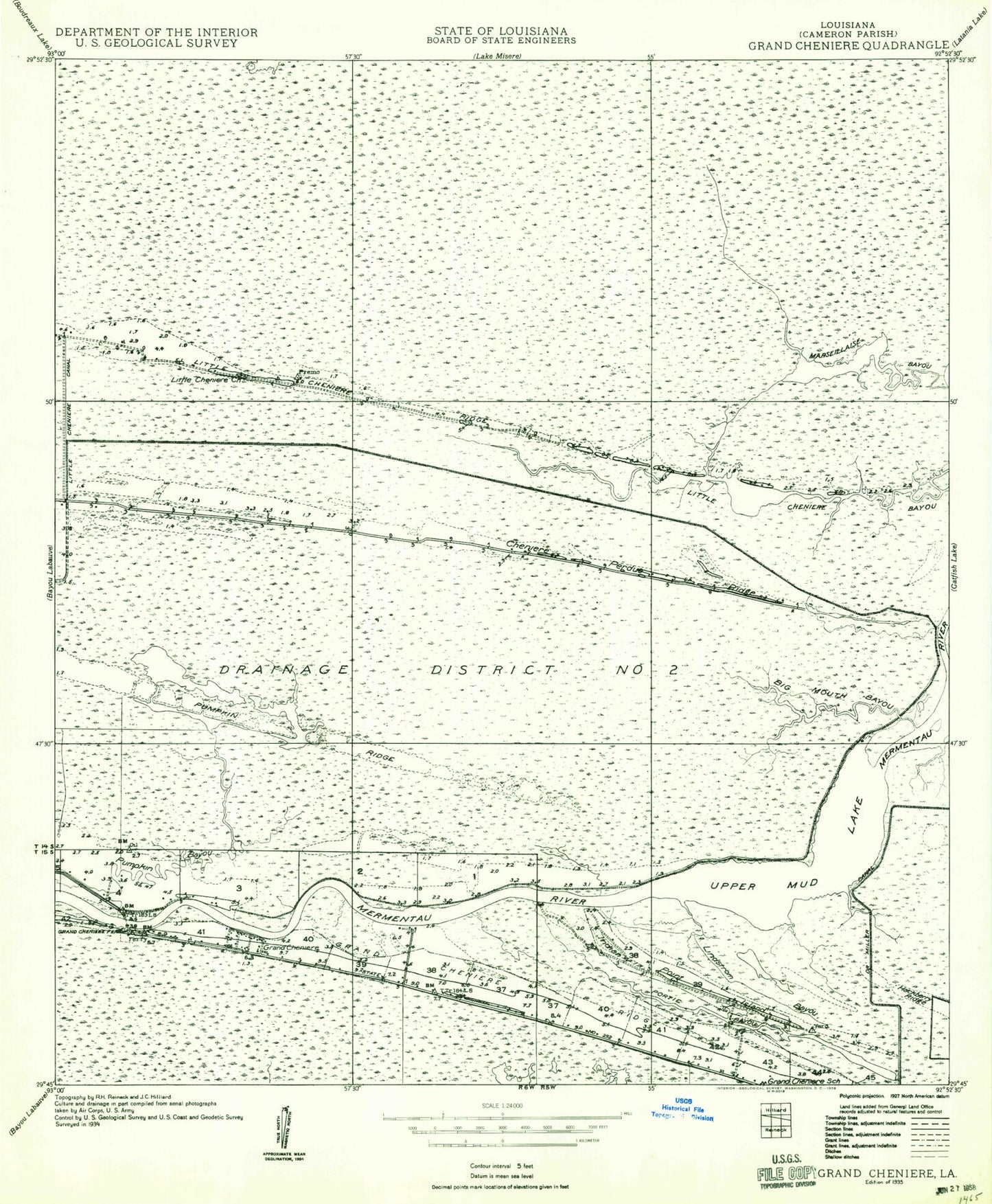 Classic USGS Grand Chenier Louisiana 7.5'x7.5' Topo Map Image