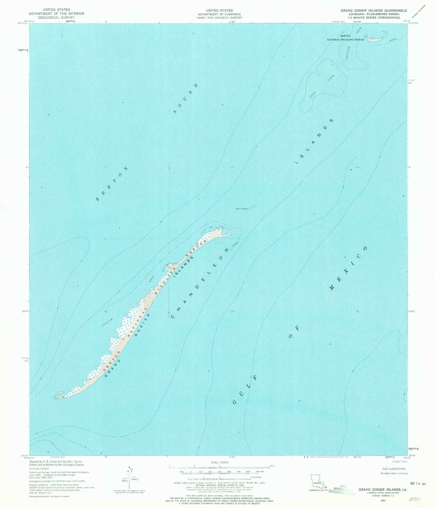 Classic USGS Grand Gosier Islands Louisiana 7.5'x7.5' Topo Map Image