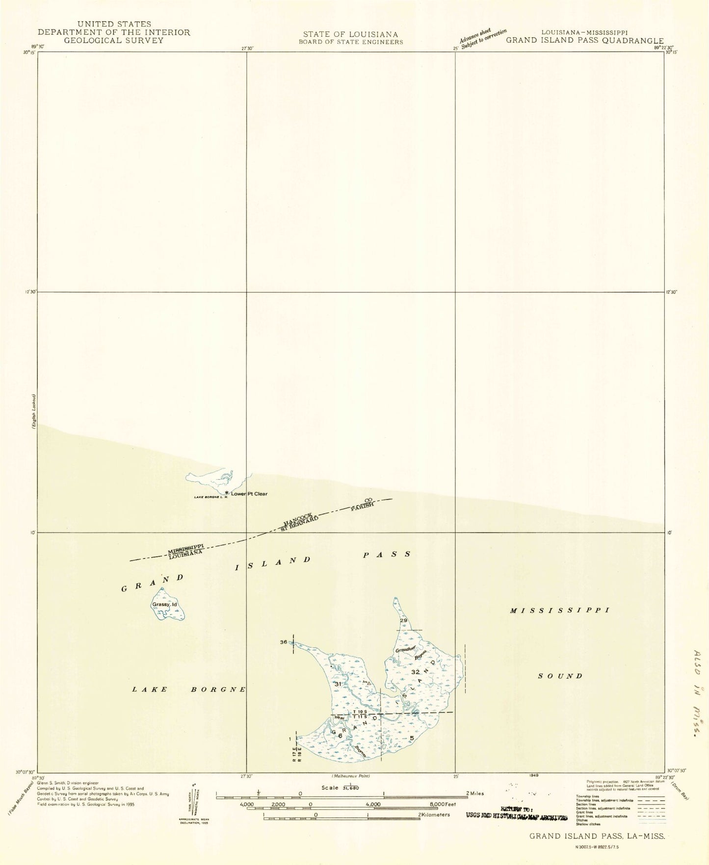 Classic USGS Saint Joe Pass Mississippi 7.5'x7.5' Topo Map Image