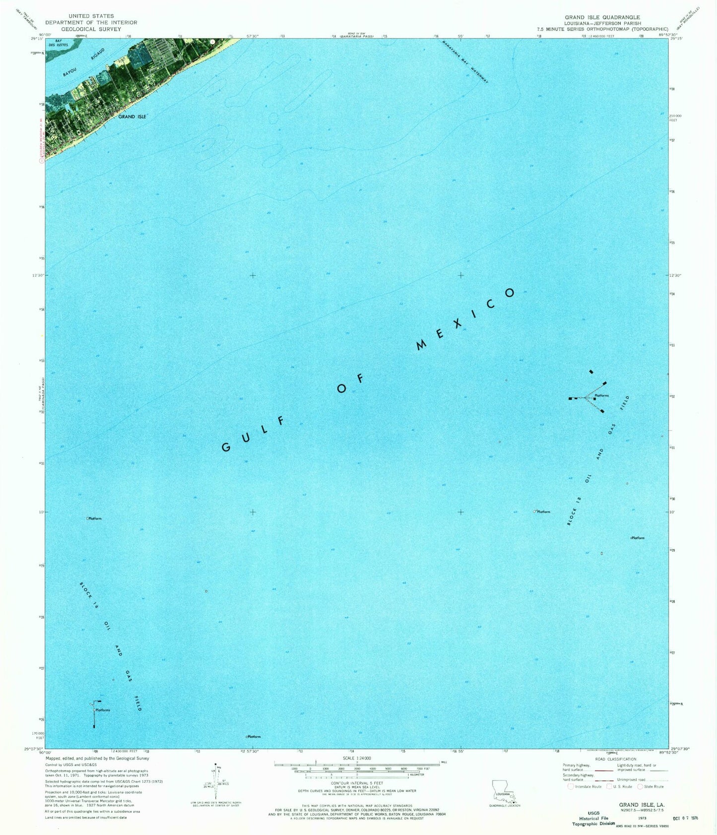 Classic USGS Grand Isle Louisiana 7.5'x7.5' Topo Map Image