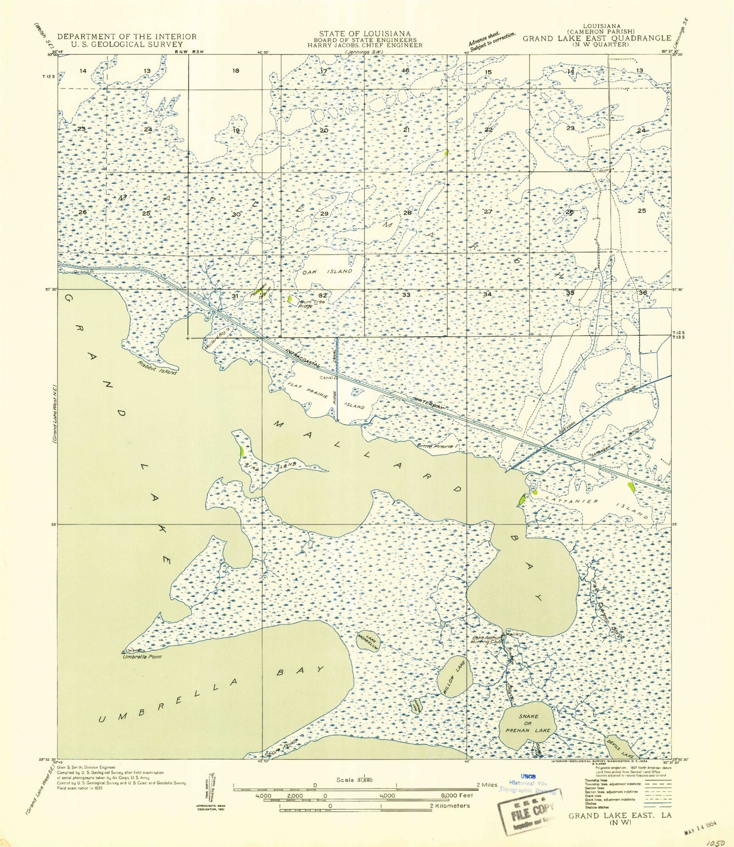 Classic USGS Mallard Bay Louisiana 7.5'x7.5' Topo Map Image