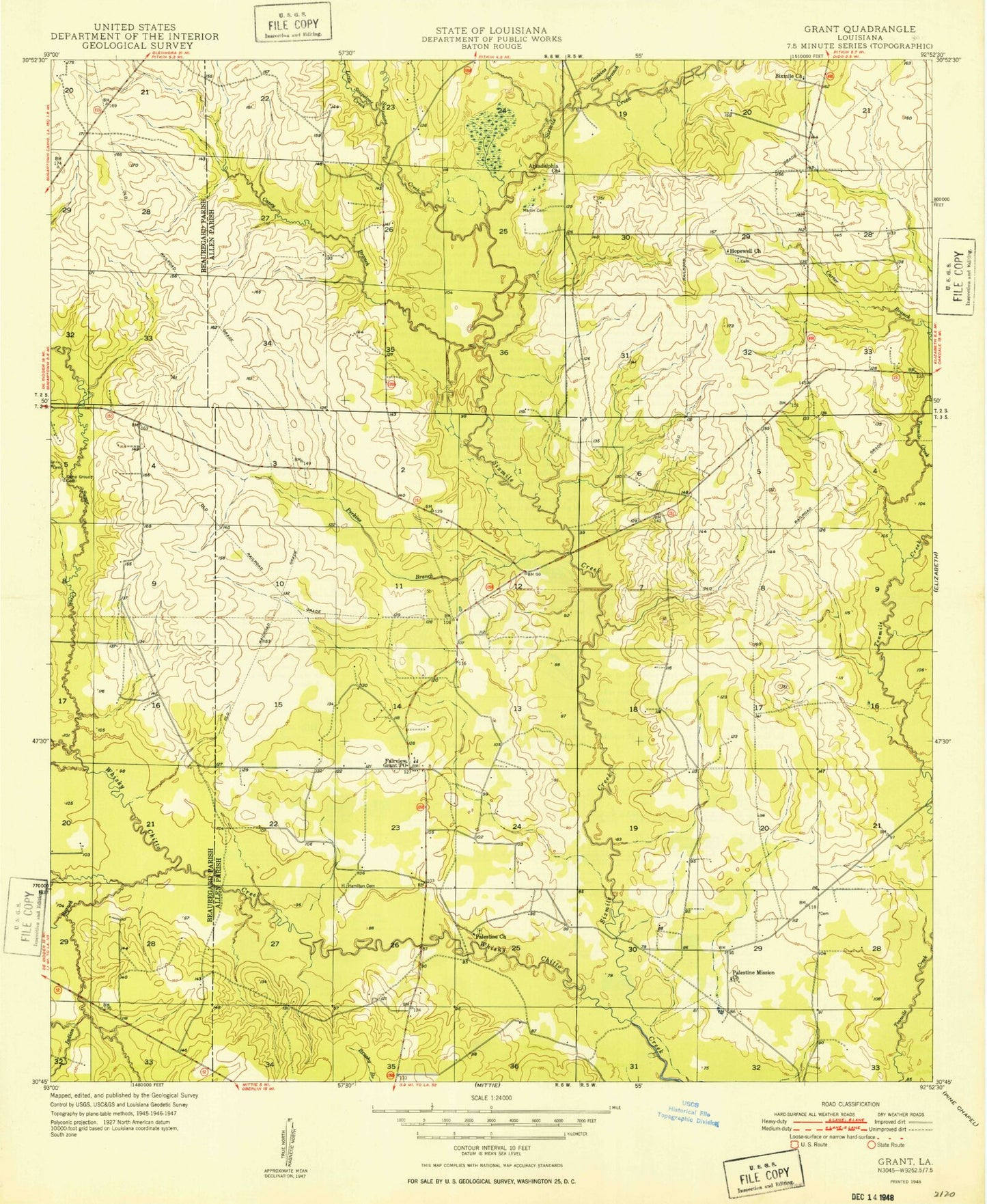 Classic USGS Grant Louisiana 7.5'x7.5' Topo Map Image