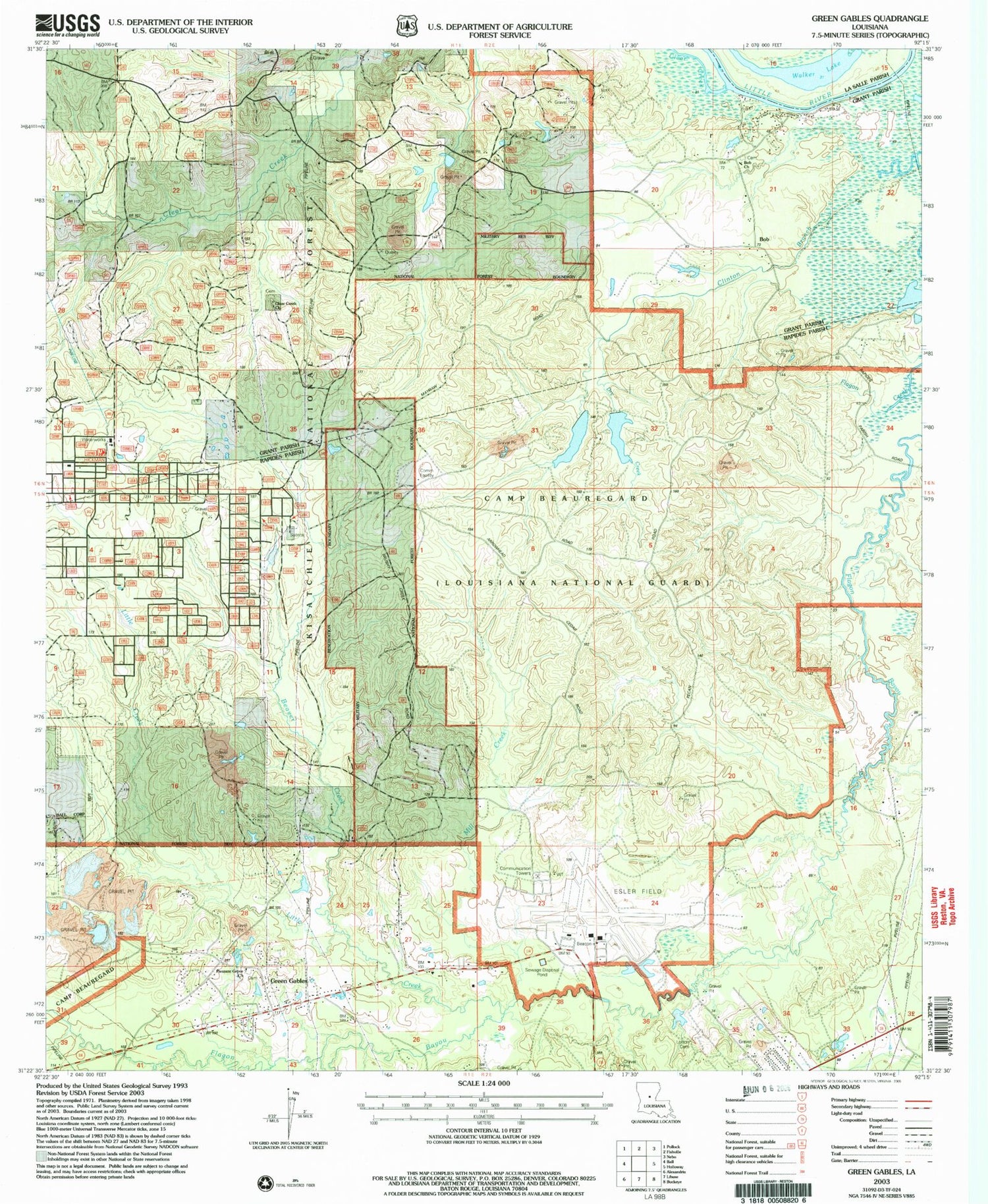 Classic USGS Green Gables Louisiana 7.5'x7.5' Topo Map Image