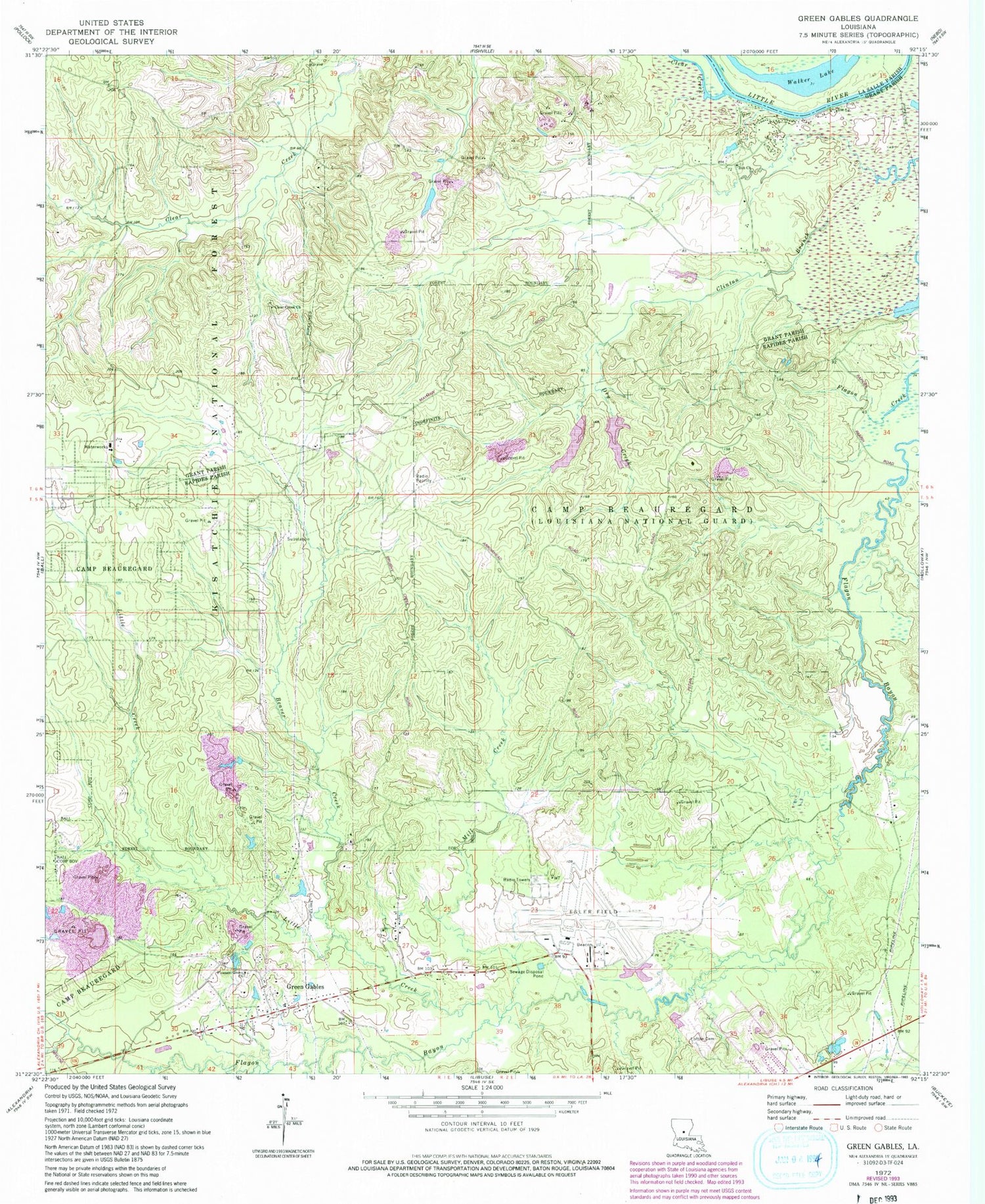 Classic USGS Green Gables Louisiana 7.5'x7.5' Topo Map Image