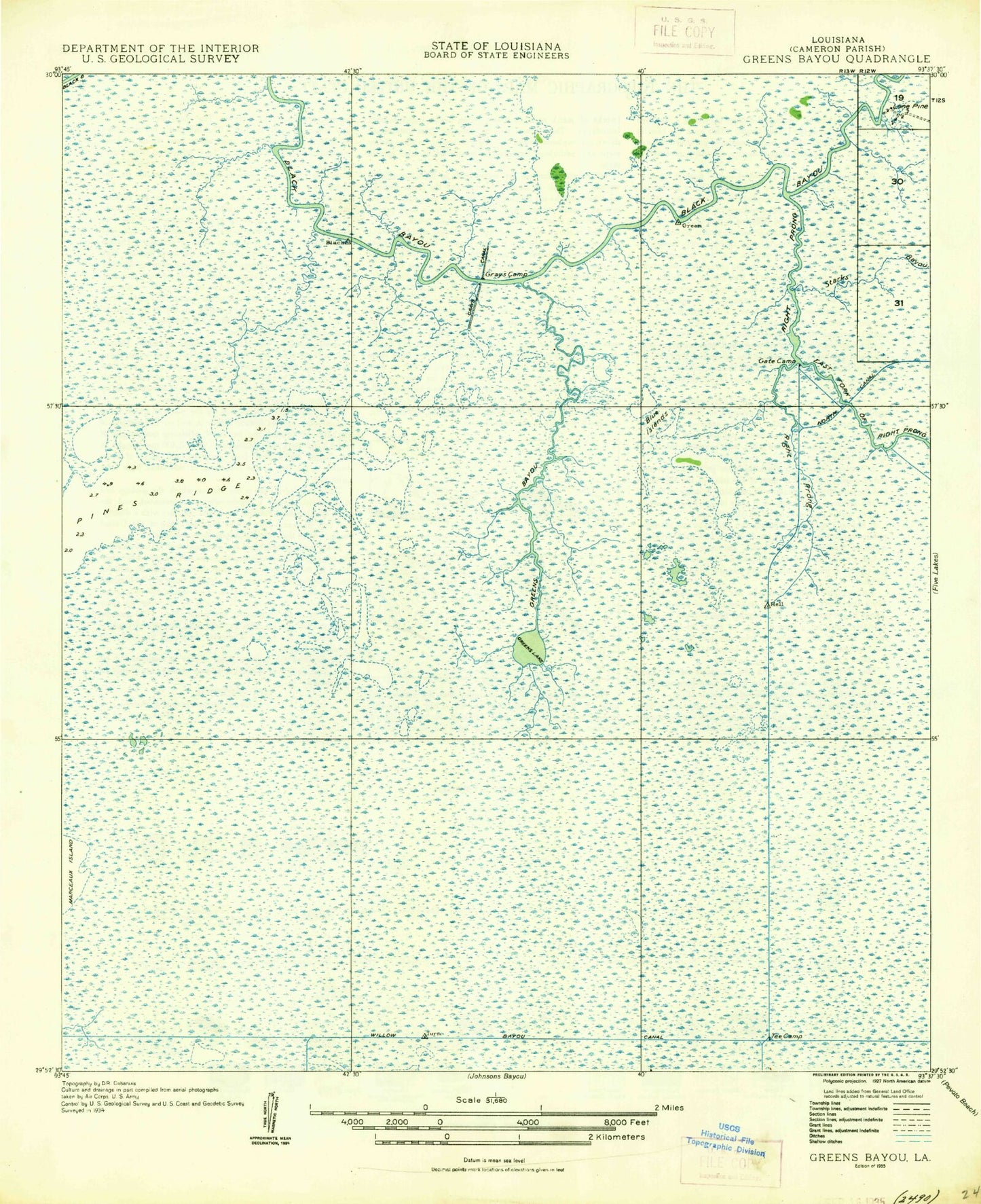 Classic USGS Greens Bayou Louisiana 7.5'x7.5' Topo Map Image