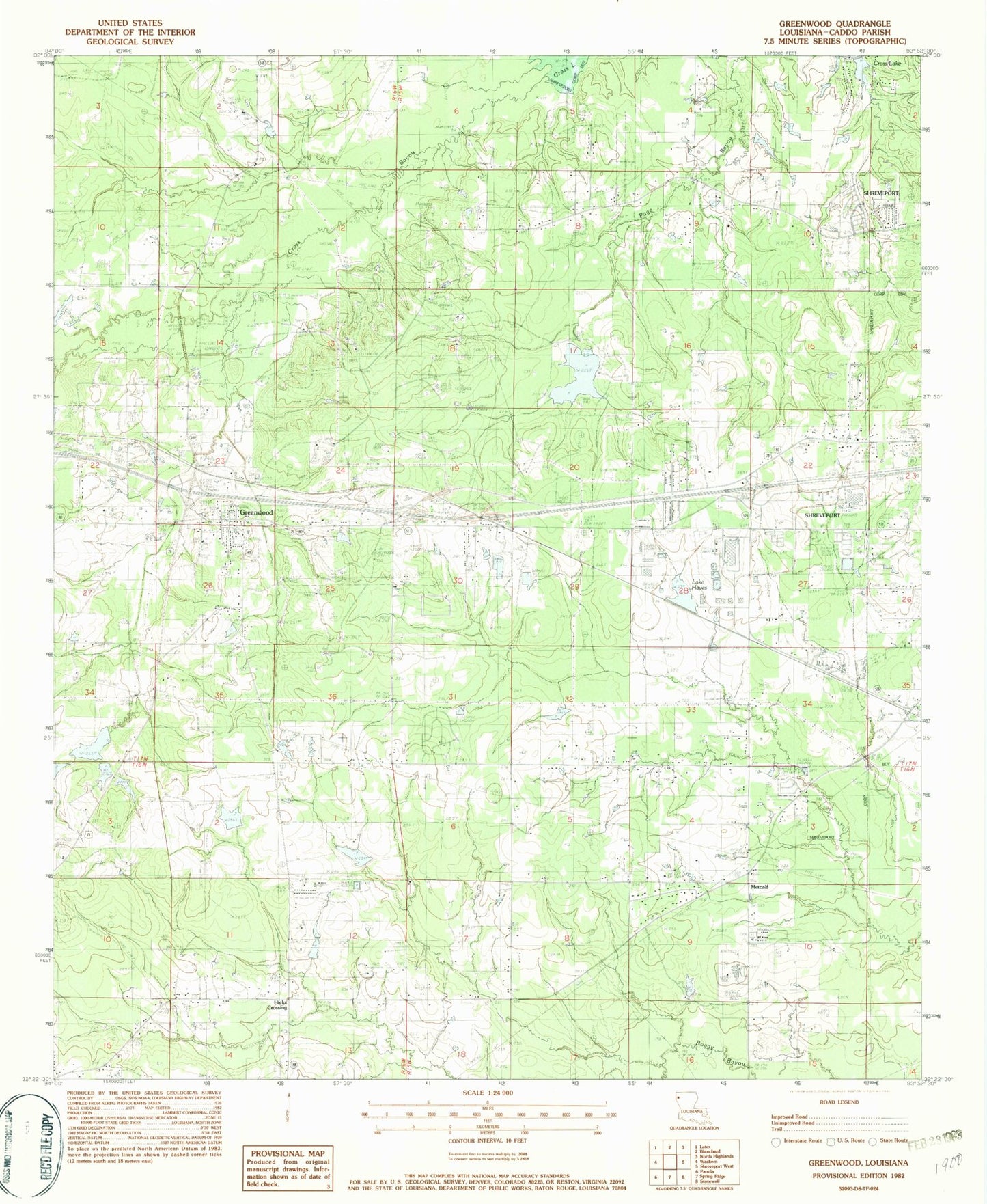 Classic USGS Greenwood Louisiana 7.5'x7.5' Topo Map Image