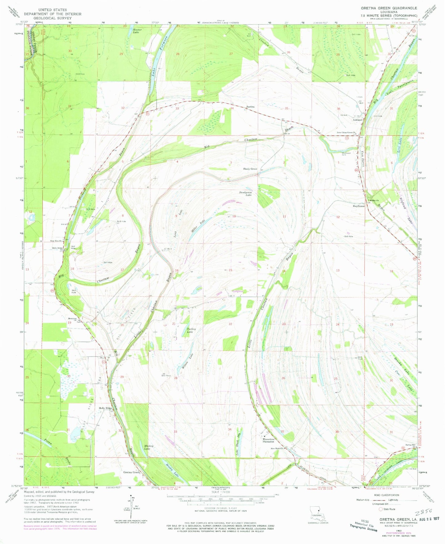 Classic USGS Gretna Green Louisiana 7.5'x7.5' Topo Map Image
