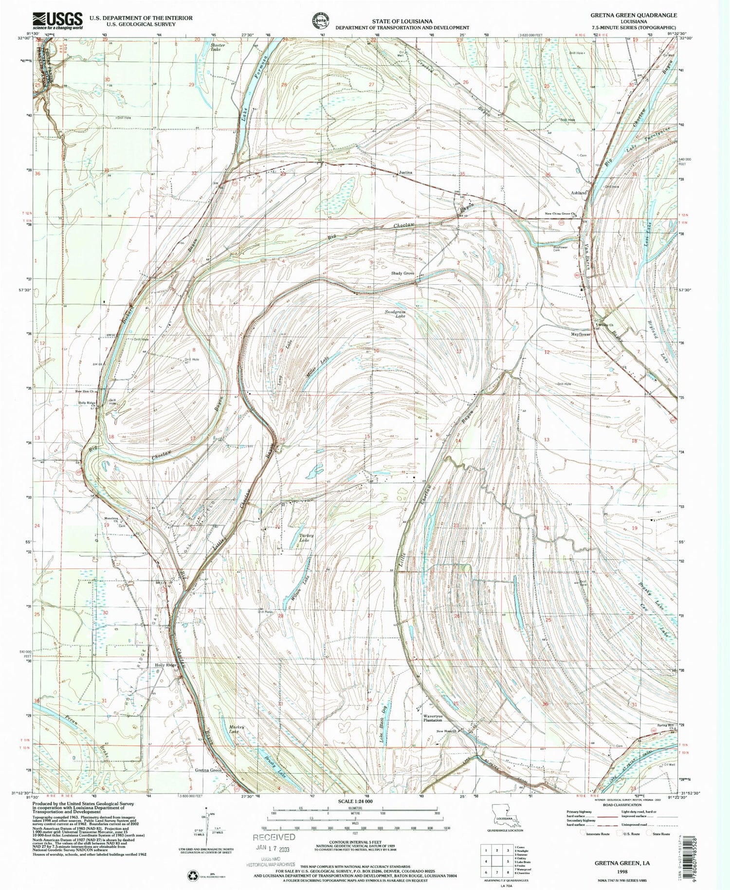 Classic USGS Gretna Green Louisiana 7.5'x7.5' Topo Map Image