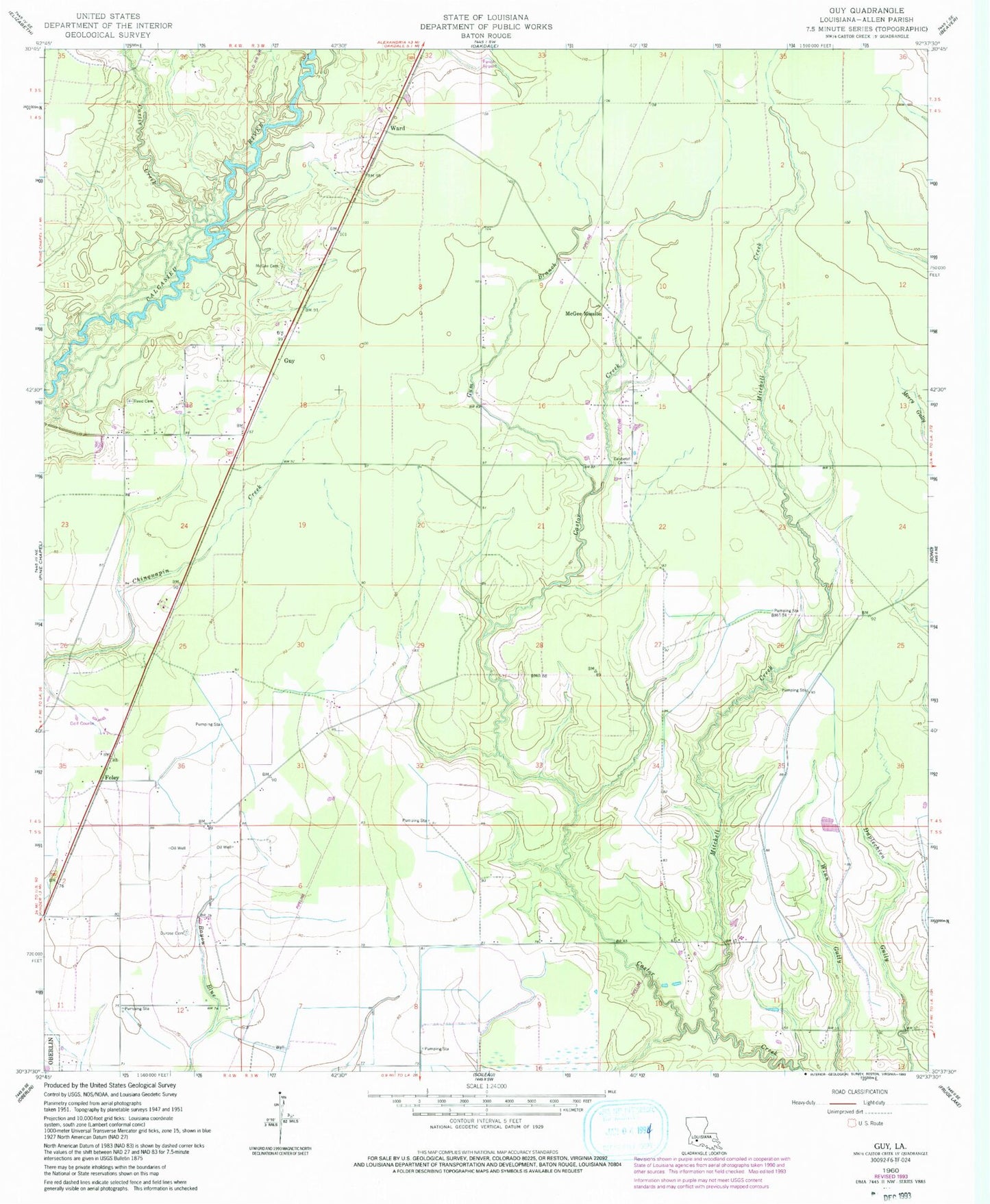 Classic USGS Guy Louisiana 7.5'x7.5' Topo Map Image