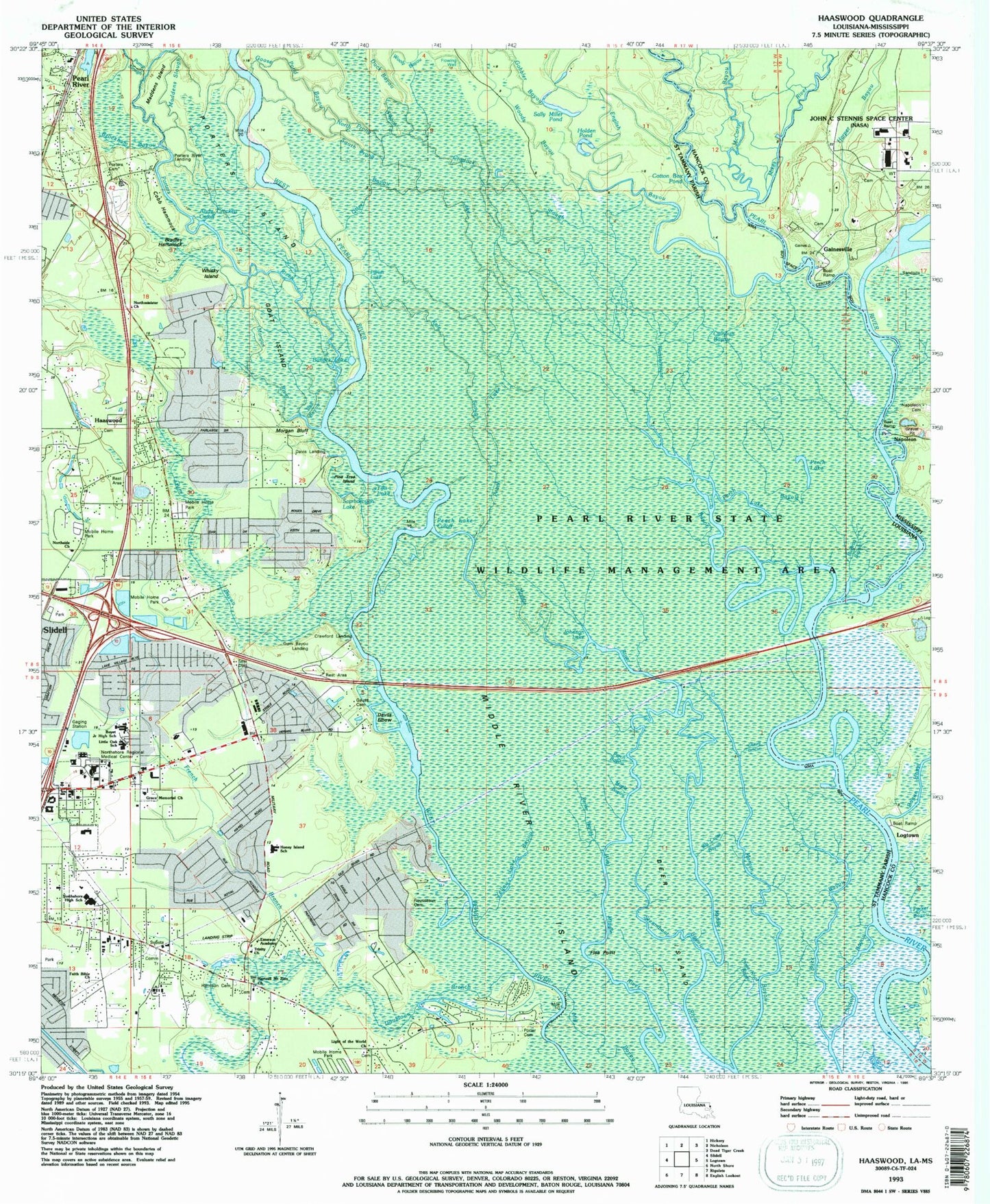 Classic USGS Haaswood Louisiana 7.5'x7.5' Topo Map Image