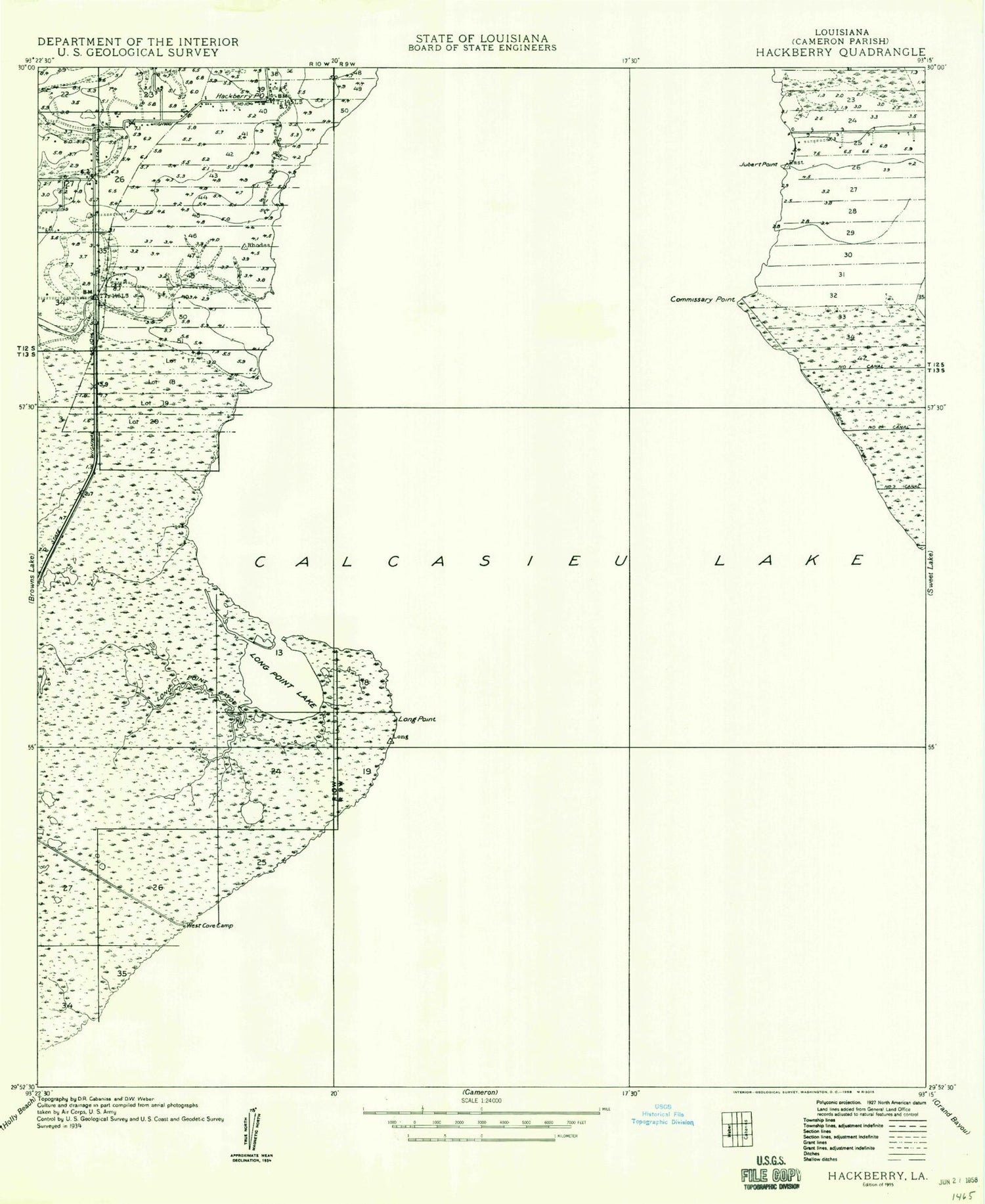Classic USGS Hackberry Louisiana 7.5'x7.5' Topo Map Image