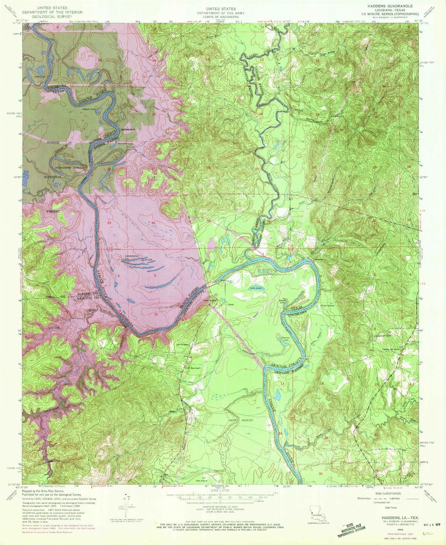 Classic USGS Haddens Louisiana 7.5'x7.5' Topo Map Image