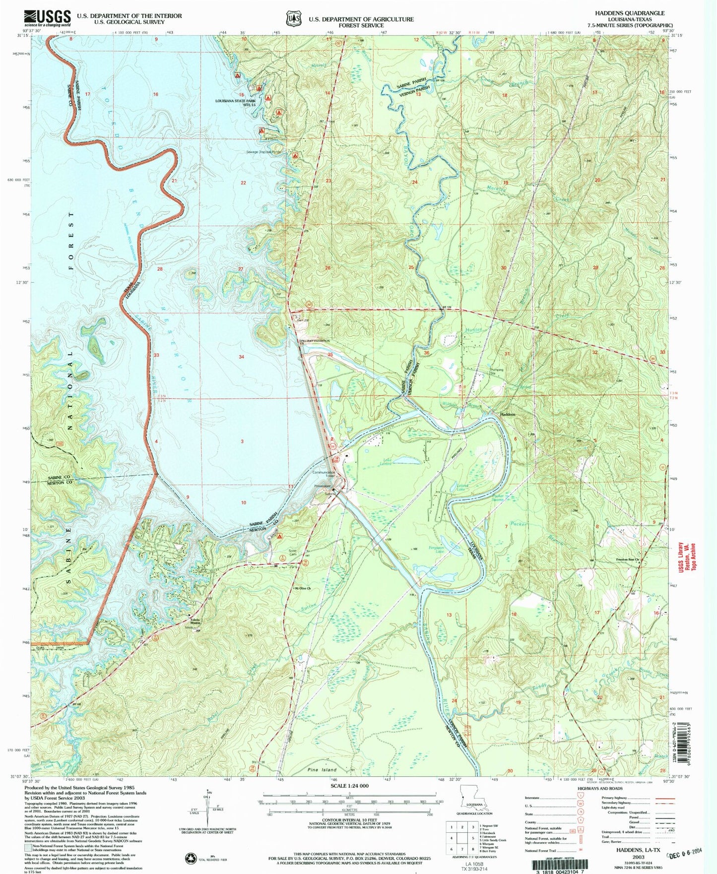 Classic USGS Haddens Louisiana 7.5'x7.5' Topo Map Image