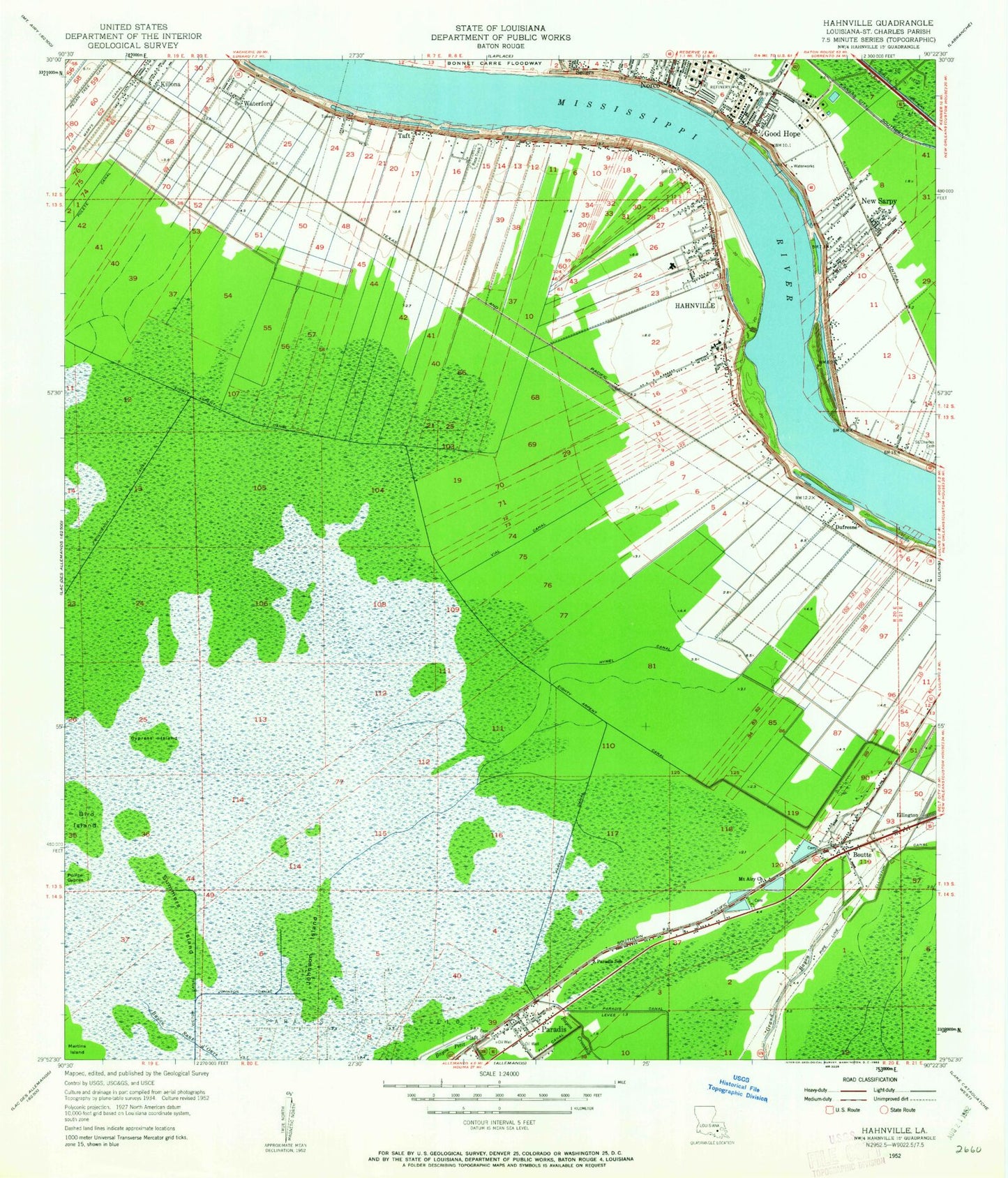 Classic USGS Hahnville Louisiana 7.5'x7.5' Topo Map Image