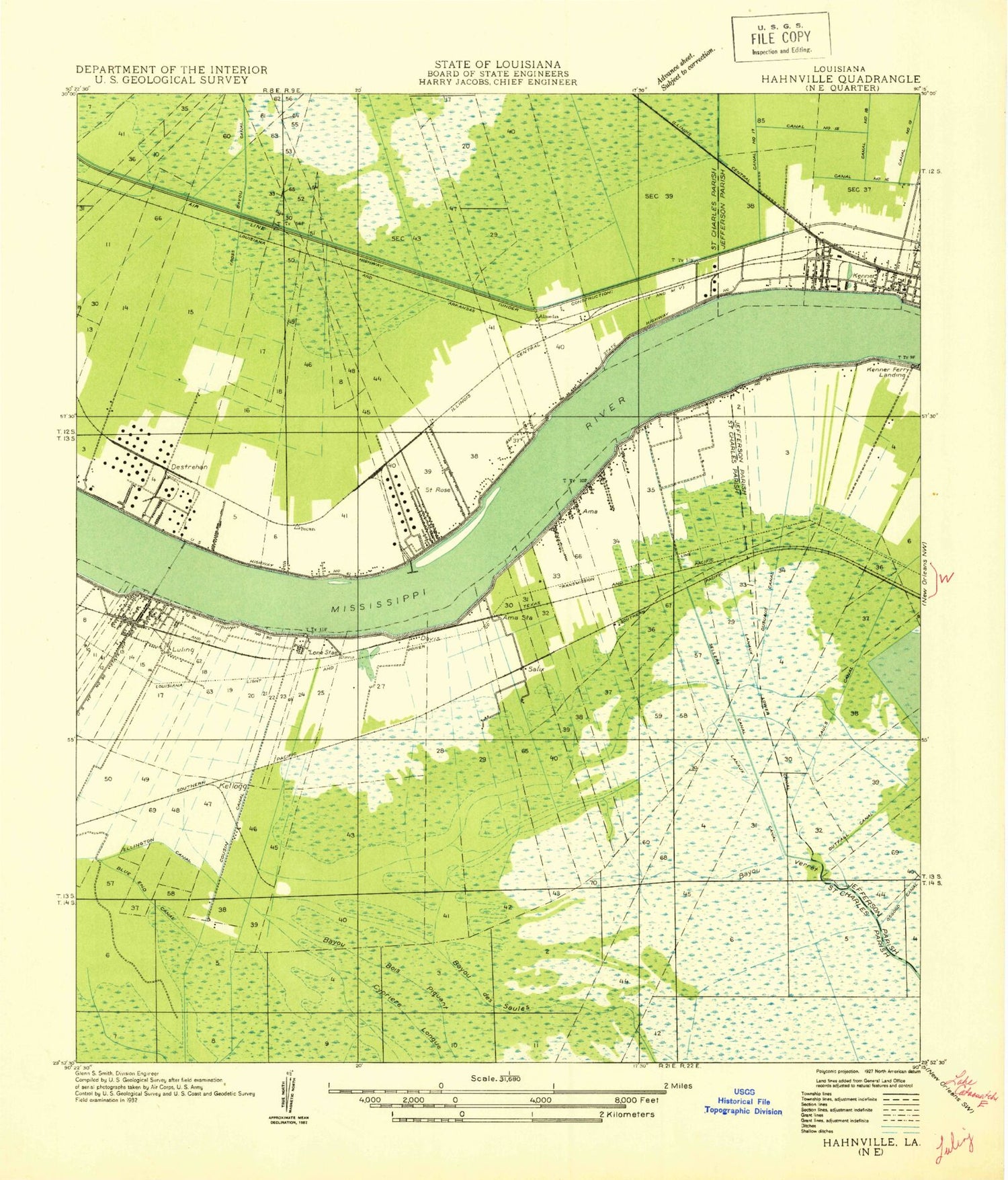 Classic USGS Luling Louisiana 7.5'x7.5' Topo Map Image