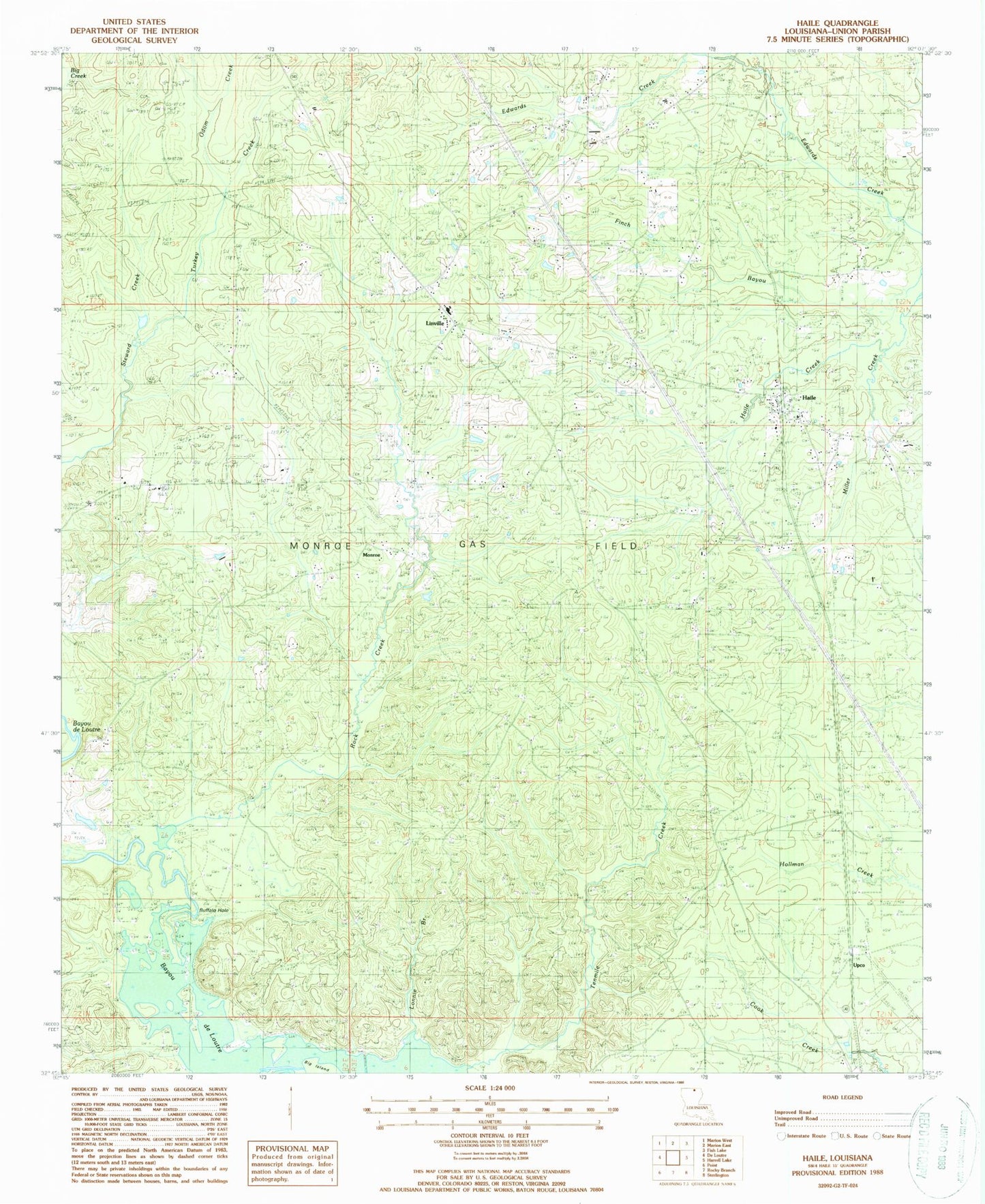 Classic USGS Haile Louisiana 7.5'x7.5' Topo Map Image