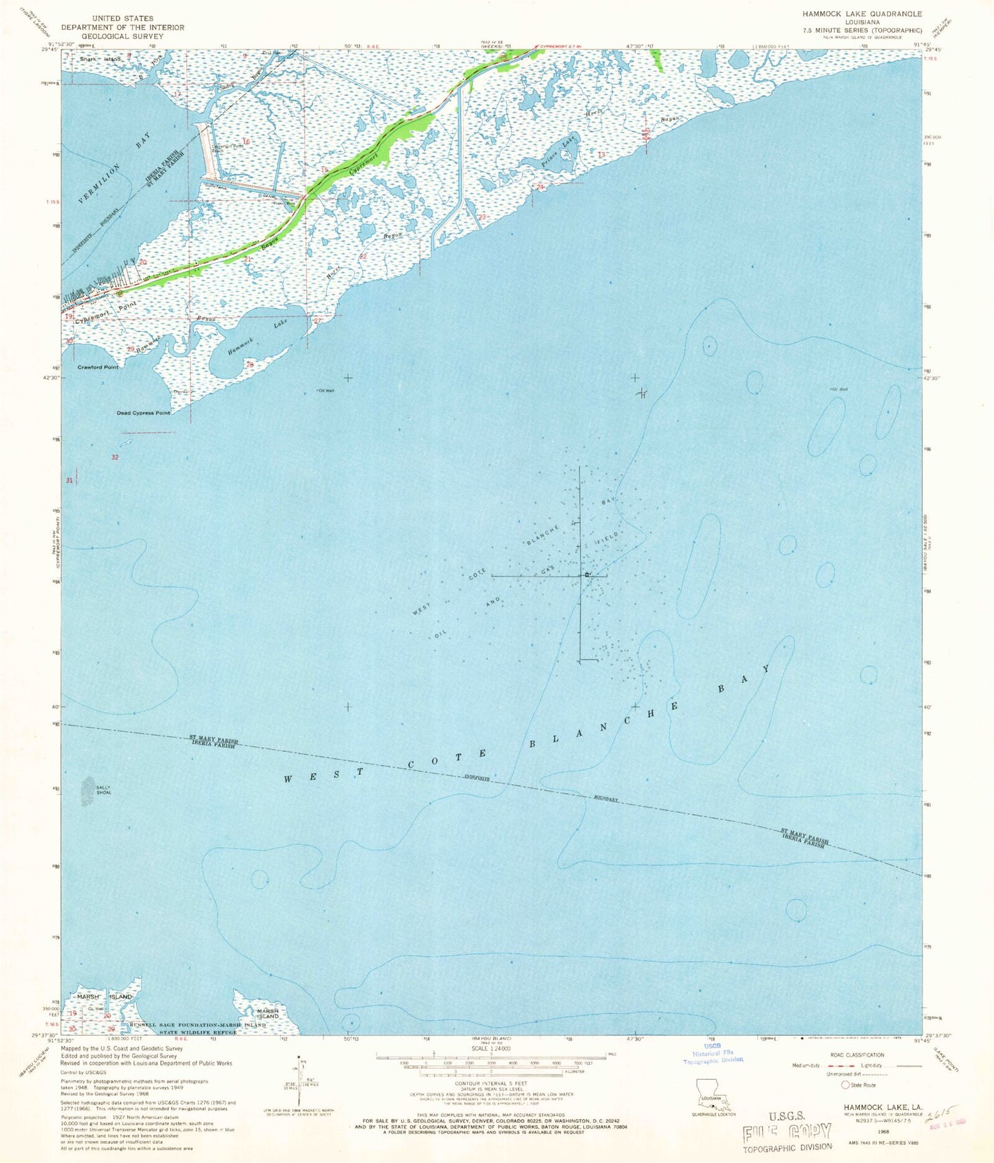 Classic USGS Hammock Lake Louisiana 7.5'x7.5' Topo Map Image