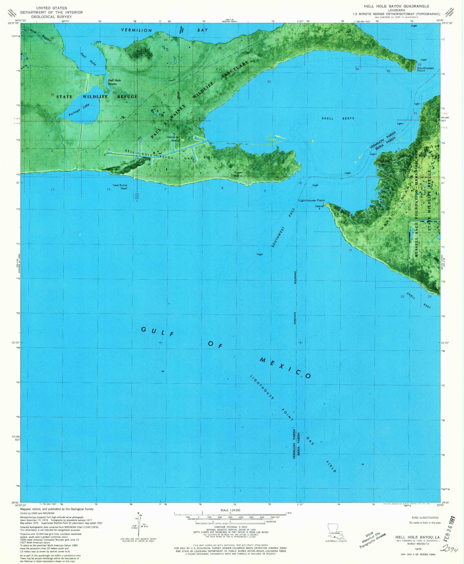 Classic USGS Hell Hole Bayou Louisiana 7.5'x7.5' Topo Map Image