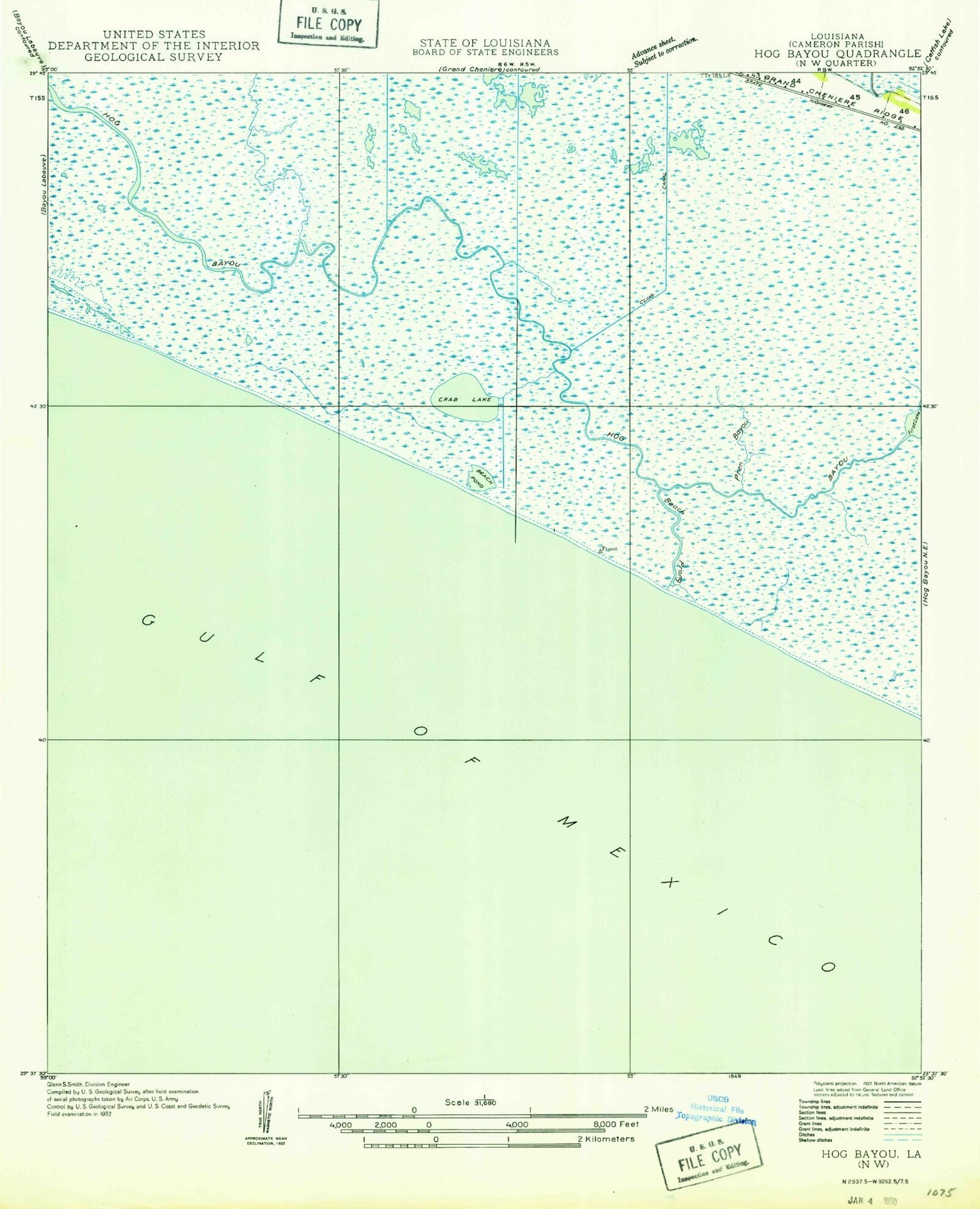 Classic USGS Hog Bayou Louisiana 7.5'x7.5' Topo Map Image