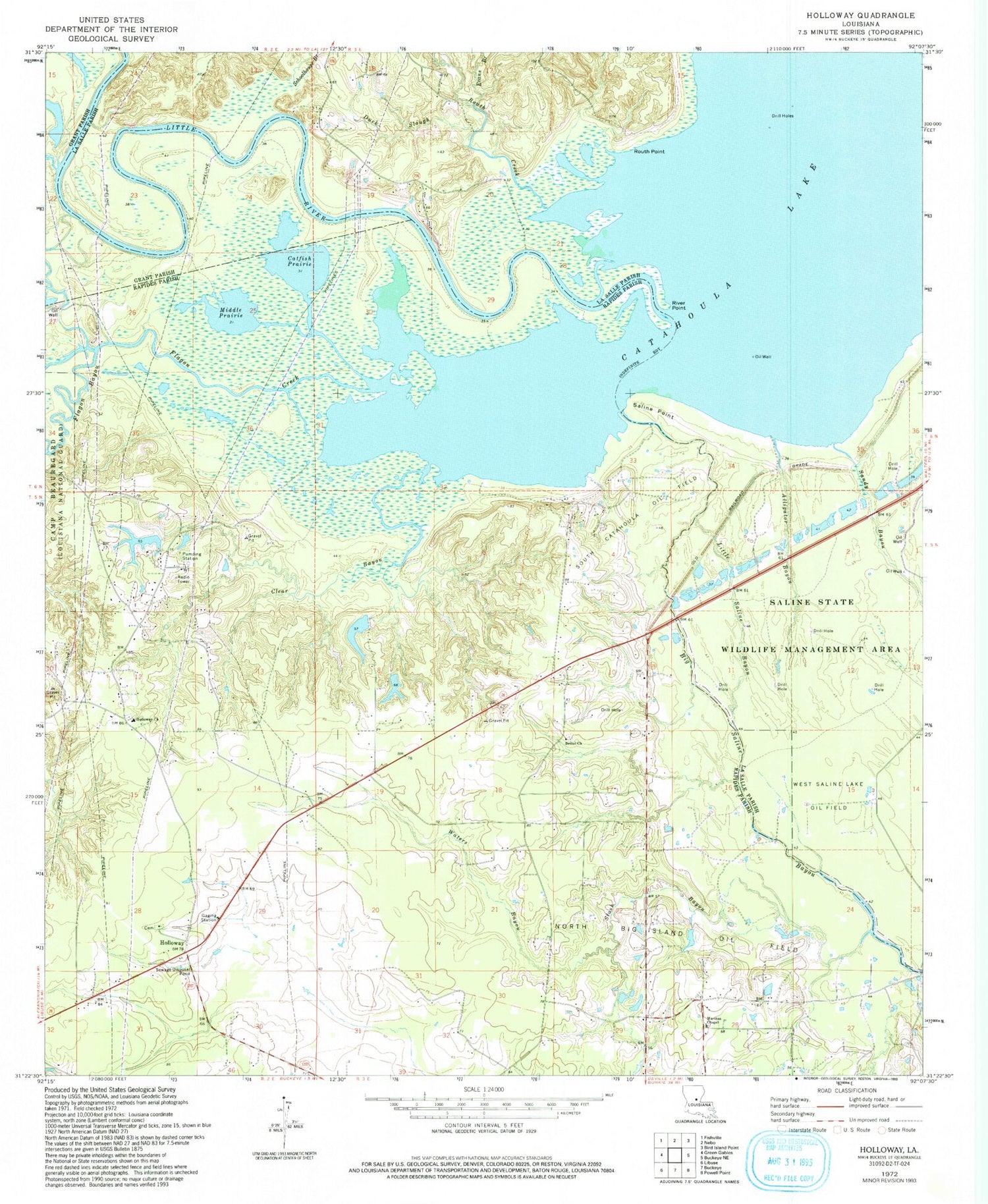 Classic USGS Holloway Louisiana 7.5'x7.5' Topo Map Image