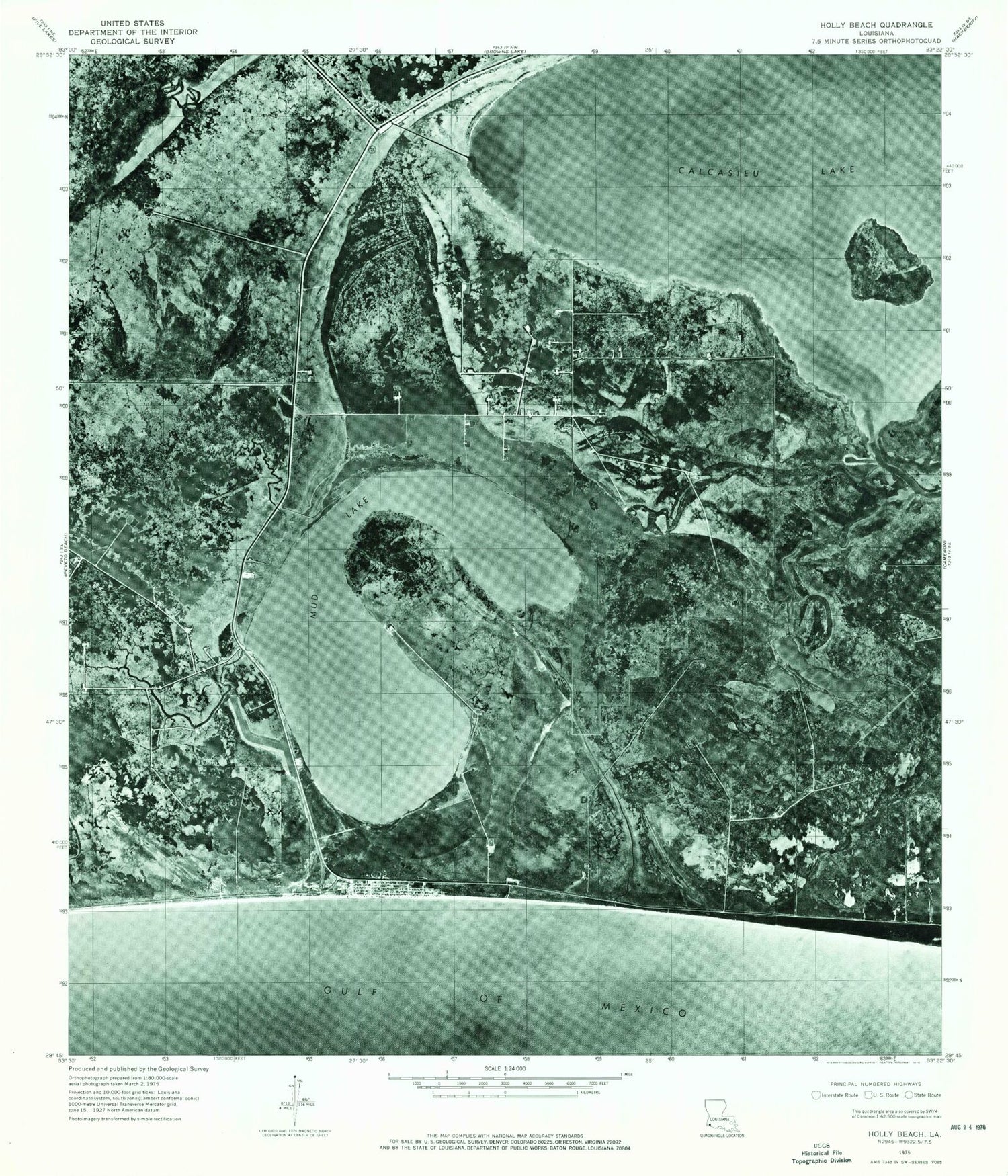 Classic USGS Holly Beach Louisiana 7.5'x7.5' Topo Map Image