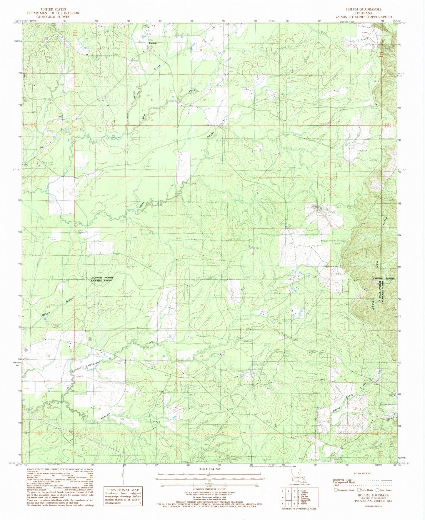 Classic USGS Holum Louisiana 7.5'x7.5' Topo Map Image