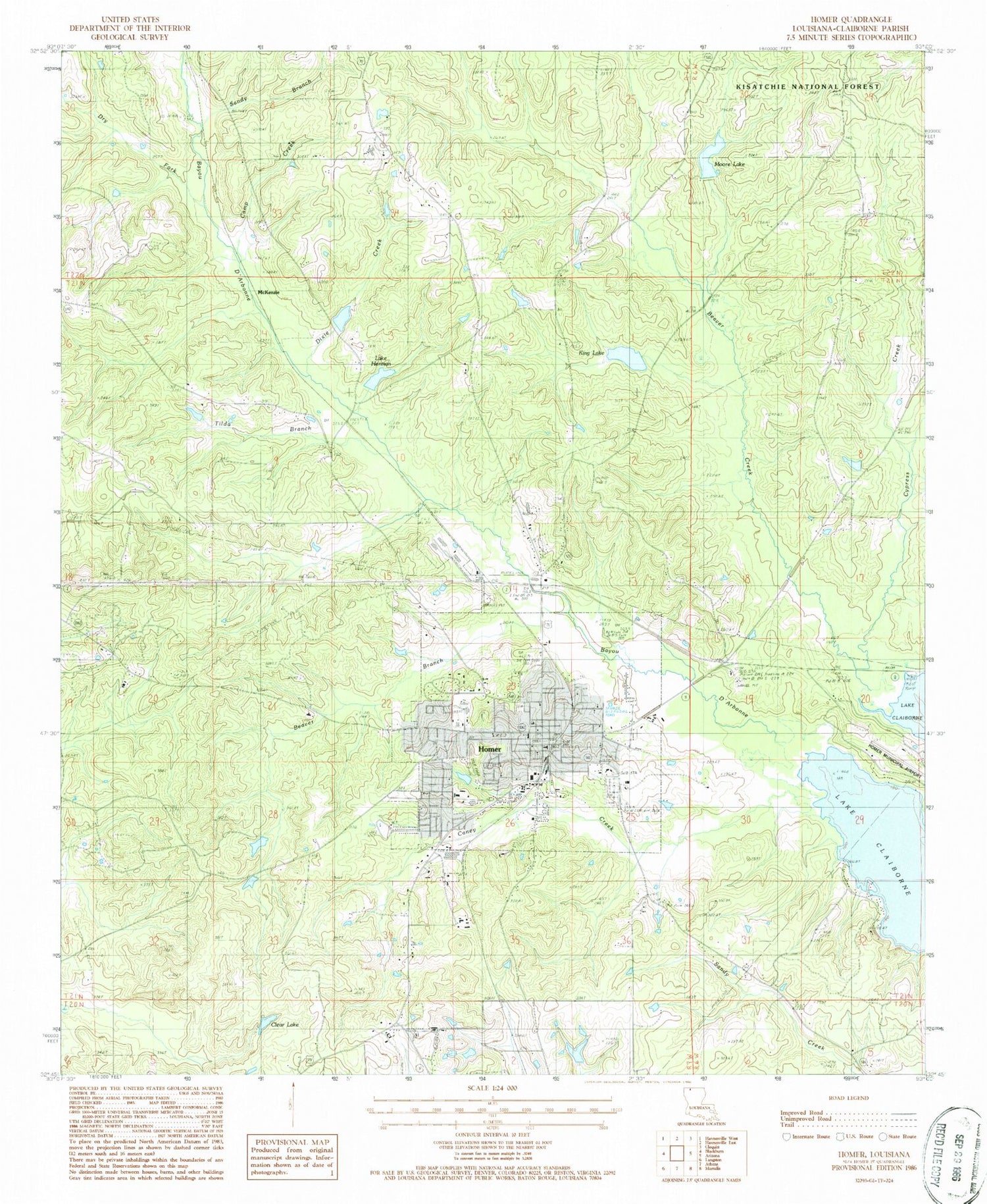 Classic USGS Homer Louisiana 7.5'x7.5' Topo Map Image