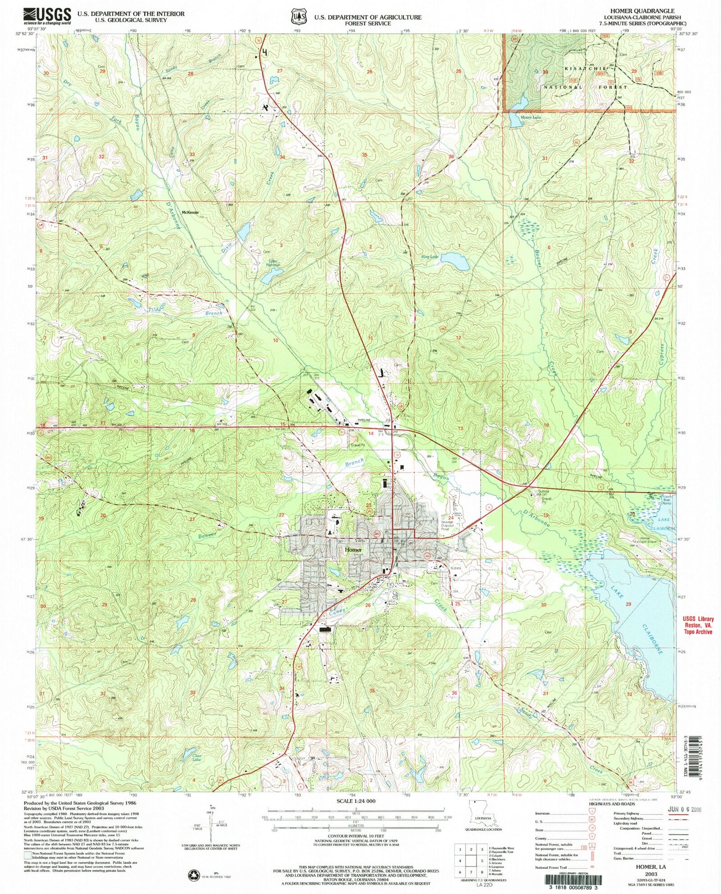 Classic USGS Homer Louisiana 7.5'x7.5' Topo Map Image