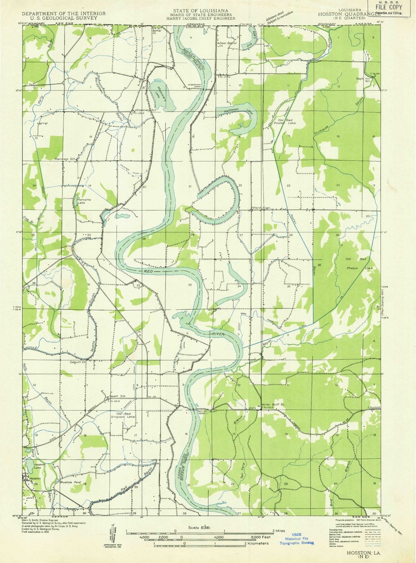 Classic USGS Wardview Louisiana 7.5'x7.5' Topo Map Image
